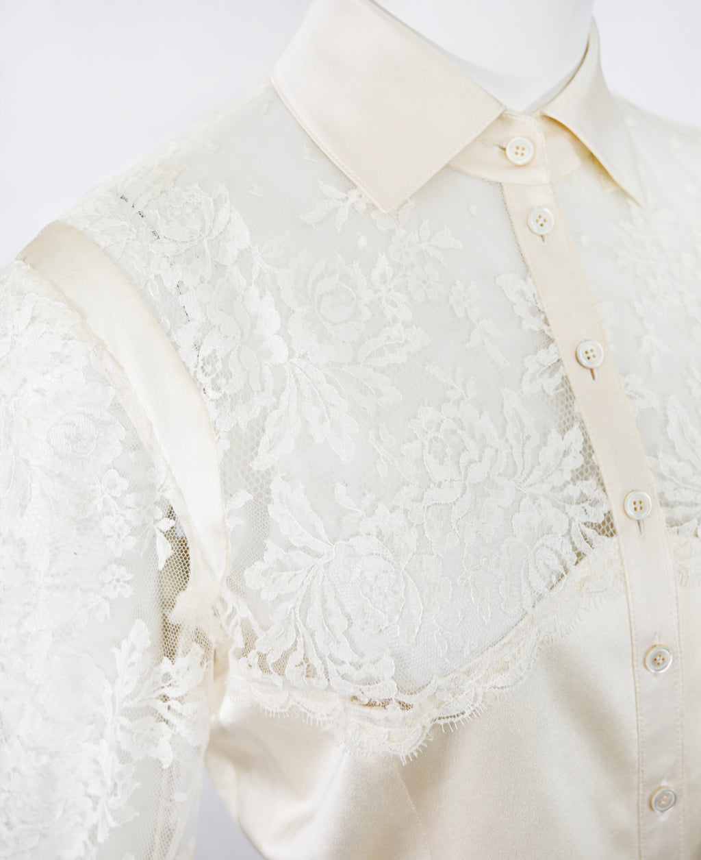 Valentino Lace Silk Blouse w Pearl Buttons