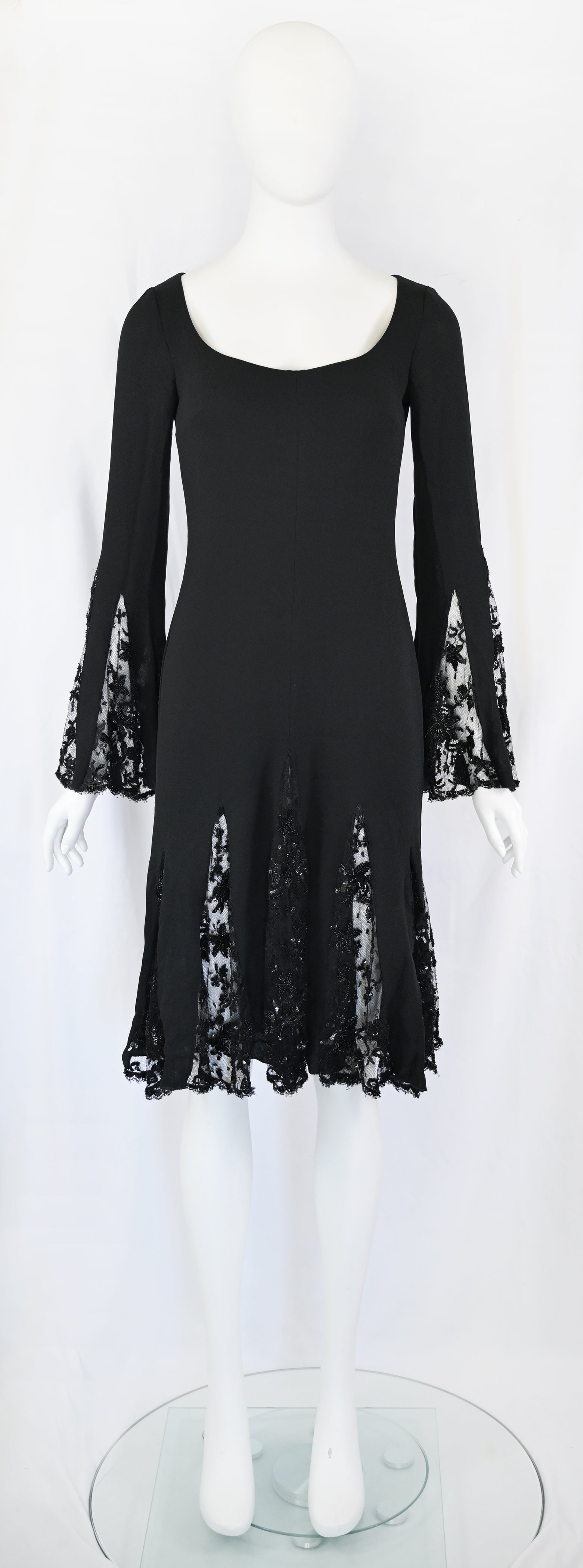 Valentino 2000s Embellished Silk Dress with Bell Sleeves