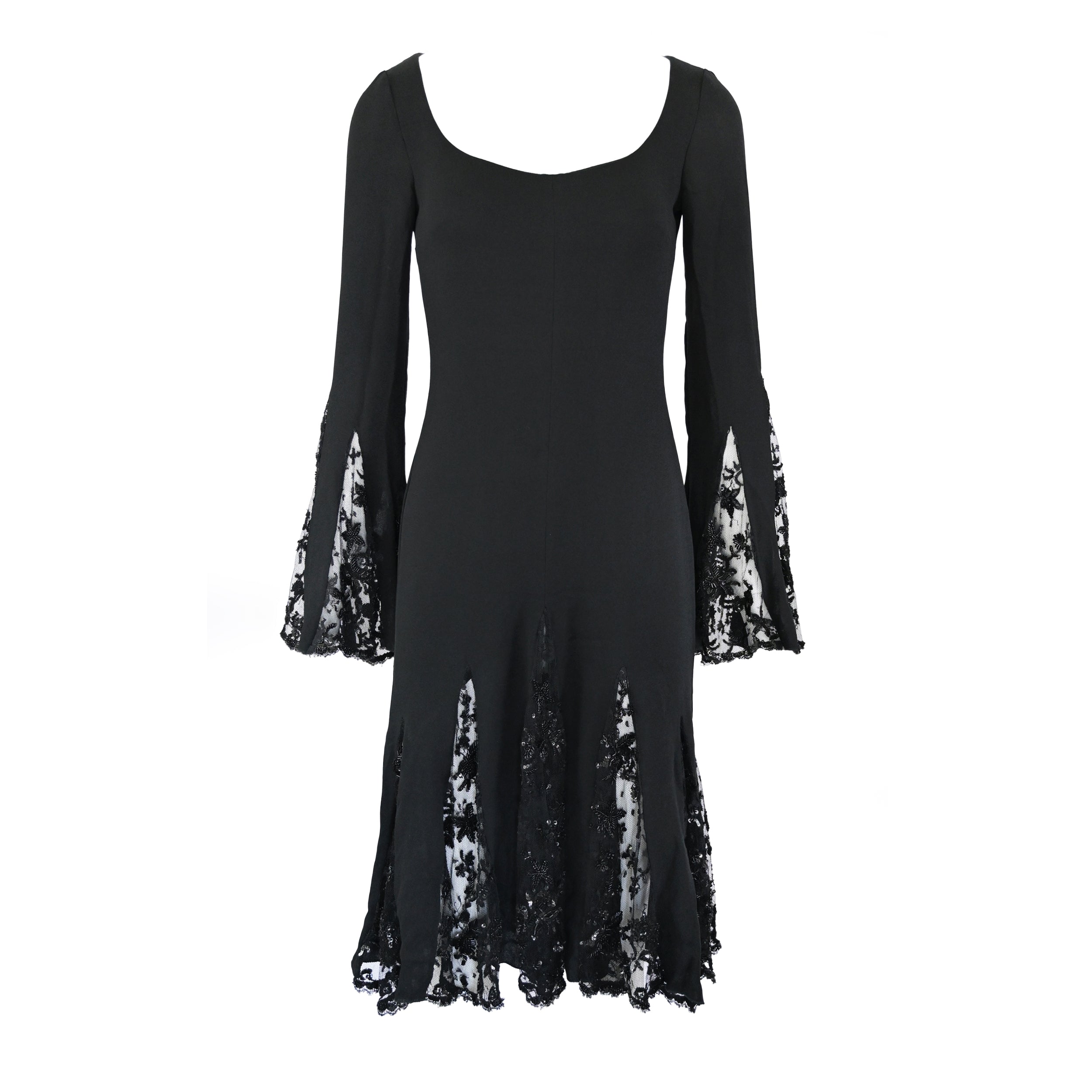 Valentino 2000s Embellished Silk Dress with Bell Sleeves