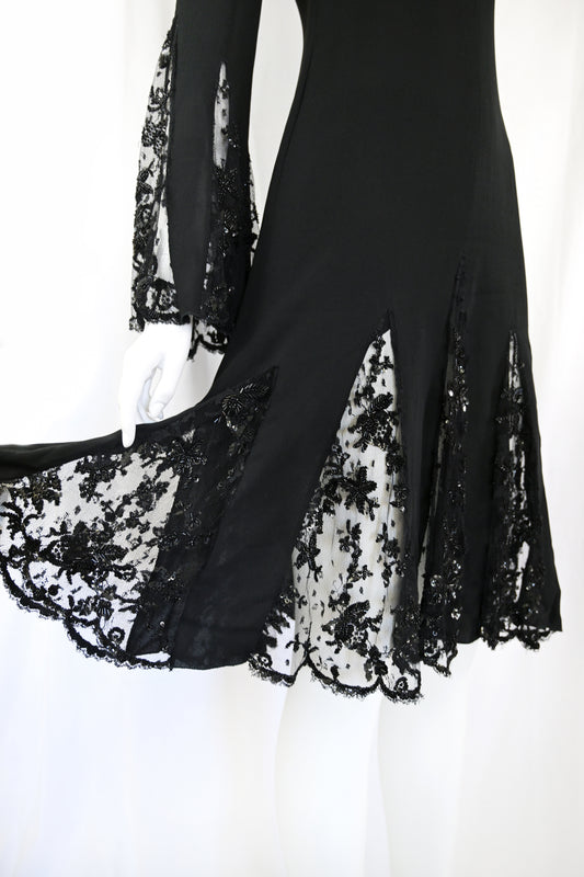 Valentino 2000s Embellished Silk Dress with Bell Sleeves