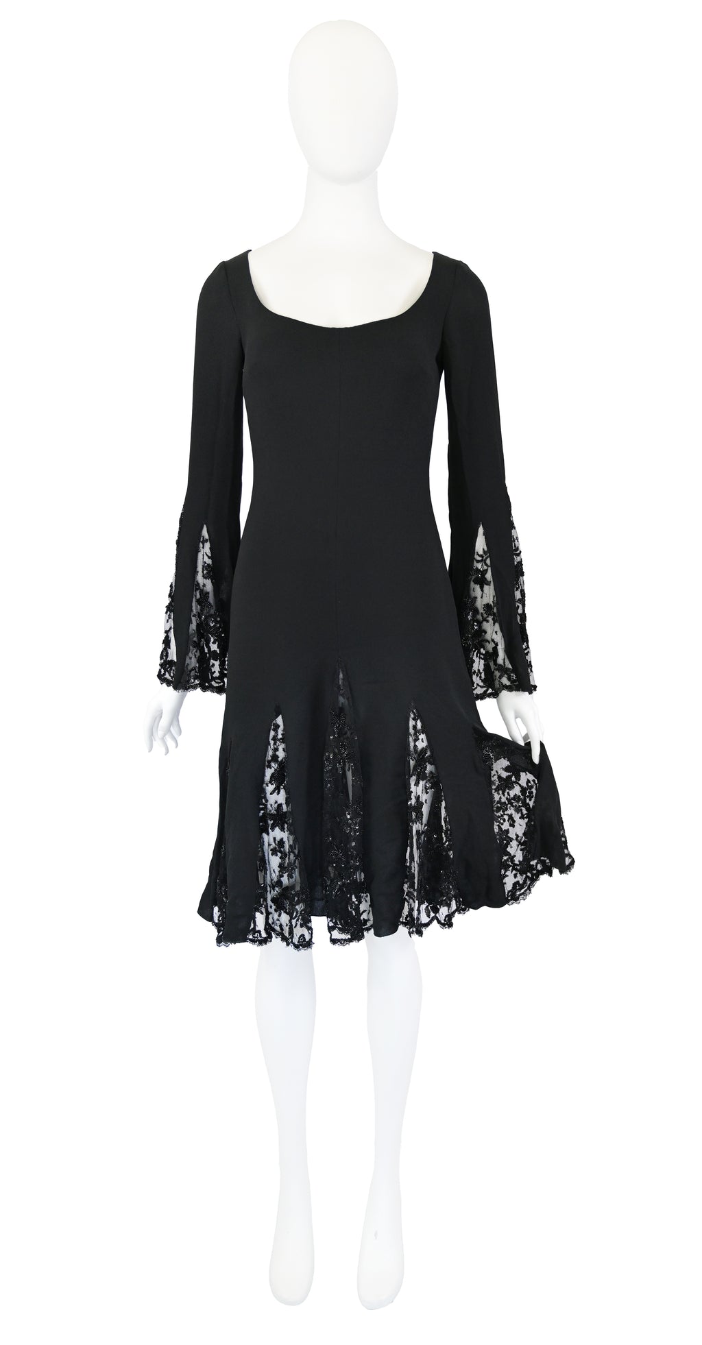 Valentino 2000s Embellished Silk Dress with Bell Sleeves