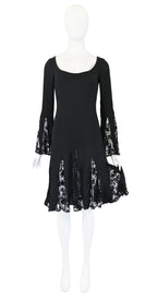 Valentino 2000s Embellished Silk Dress with Bell Sleeves