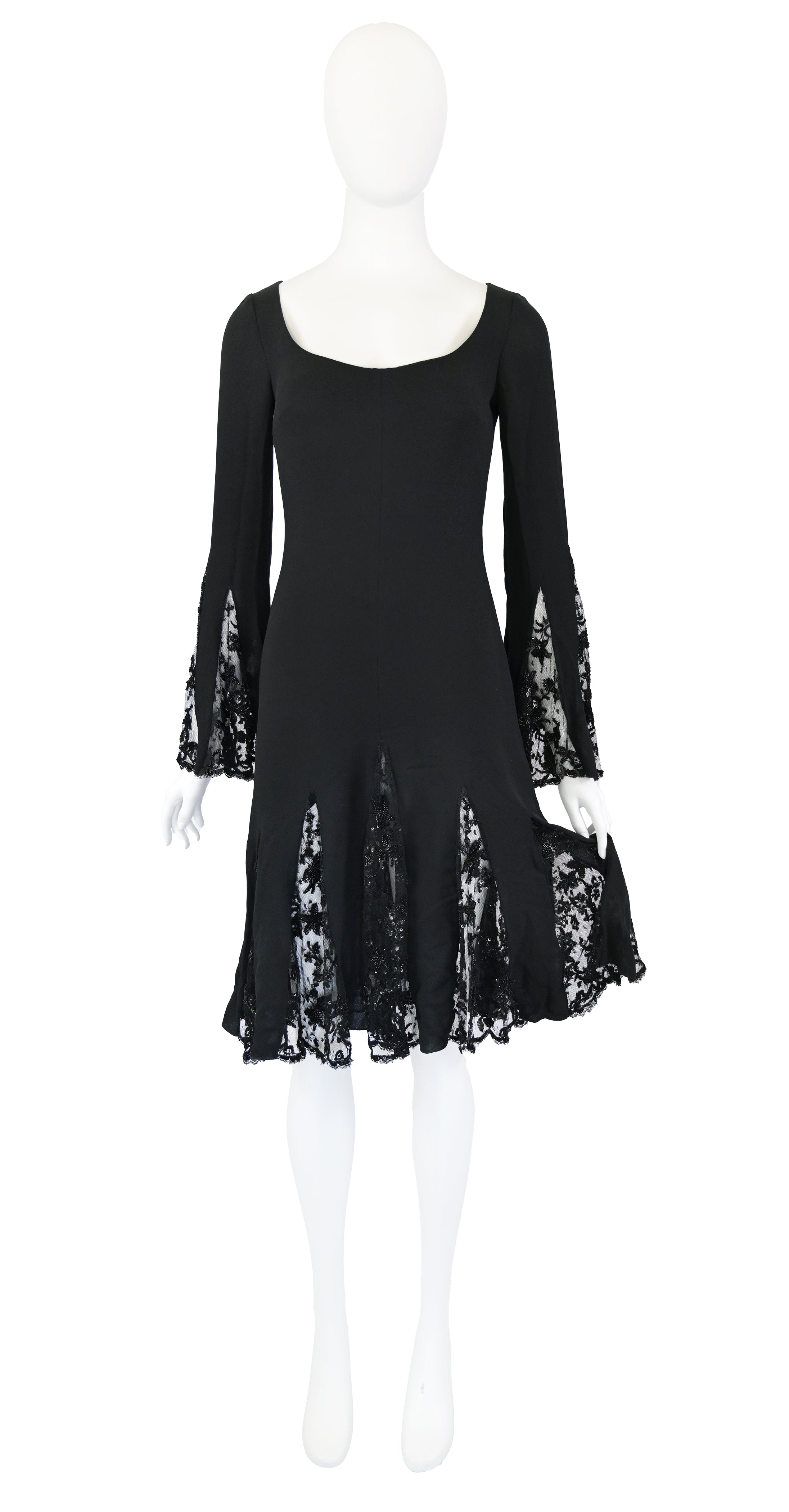 Valentino 2000s Embellished Silk Dress with Bell Sleeves