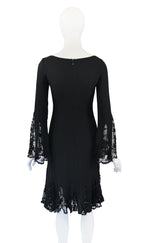 Valentino 2000s Embellished Silk Dress with Bell Sleeves