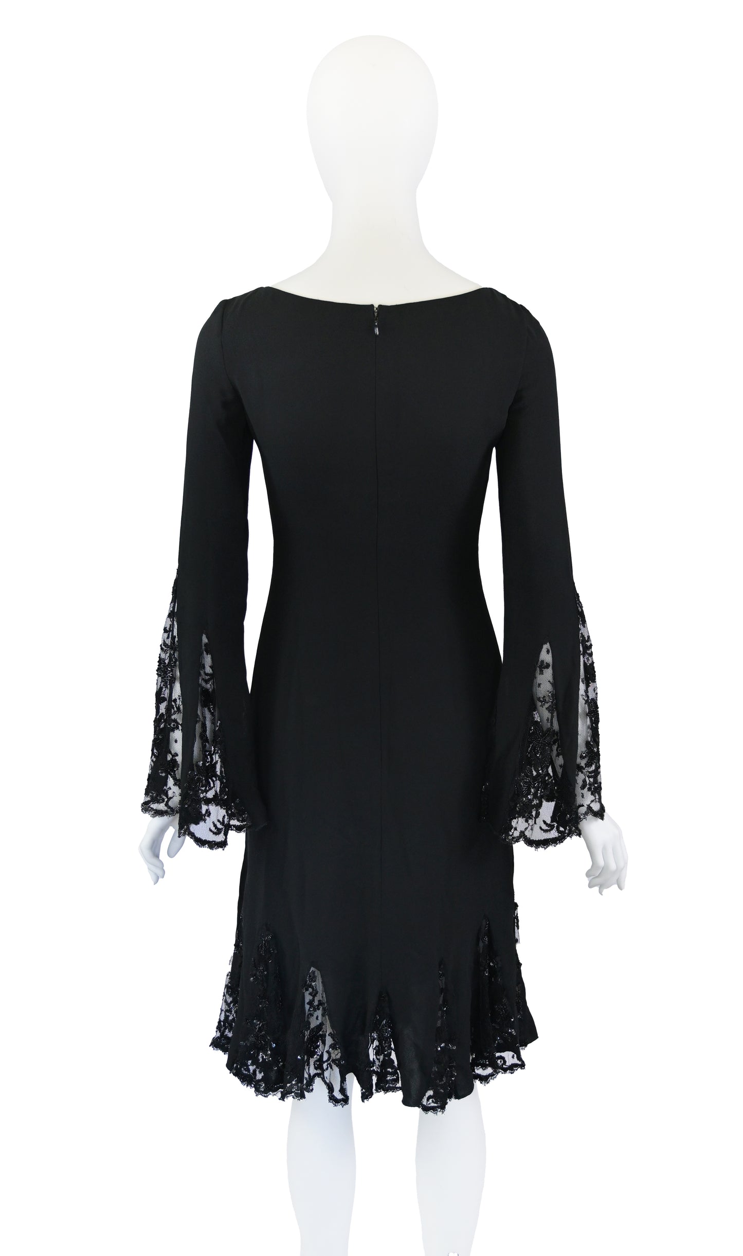 Valentino 2000s Embellished Silk Dress with Bell Sleeves