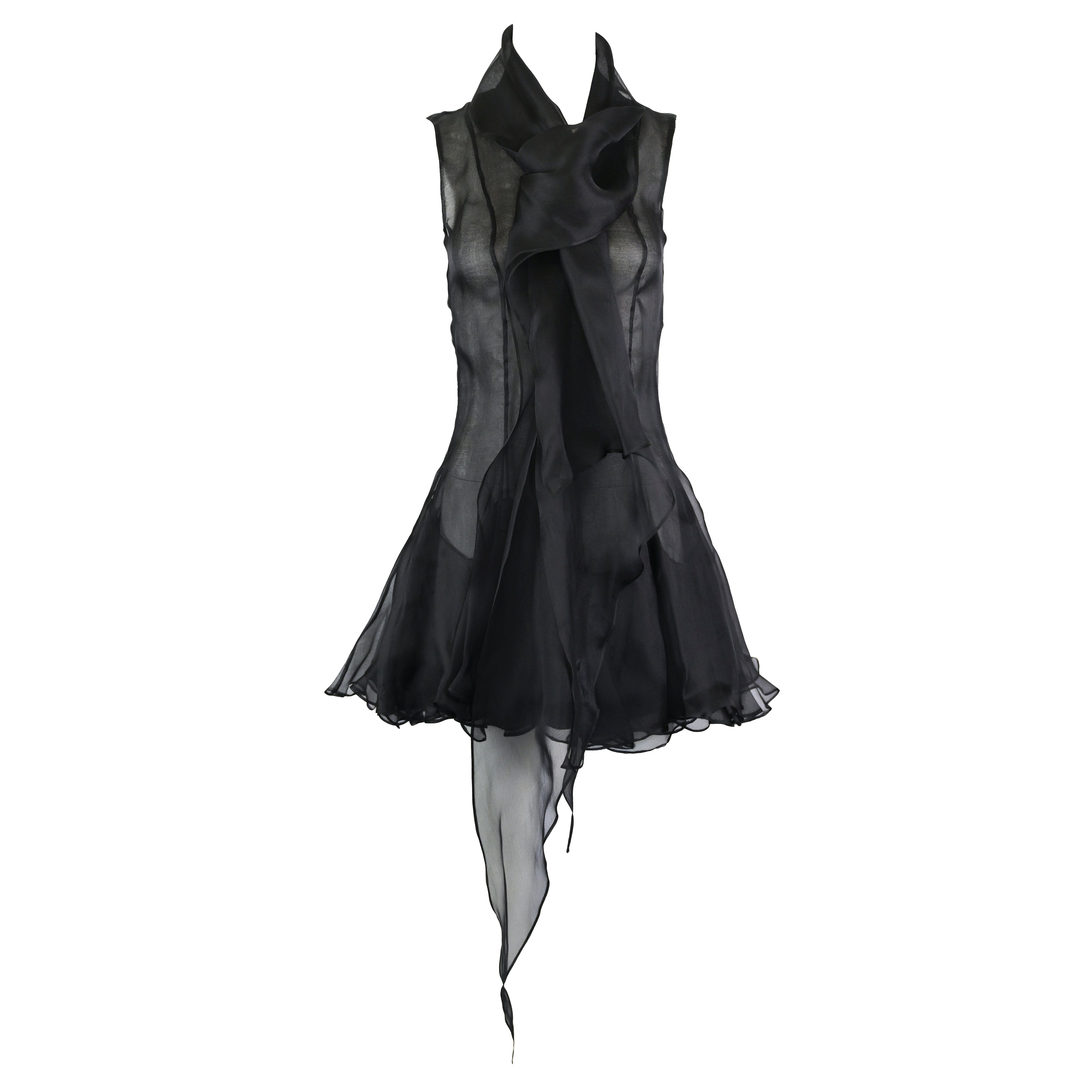 Olivier Theyskens Organza Flared Dress with Long Sash