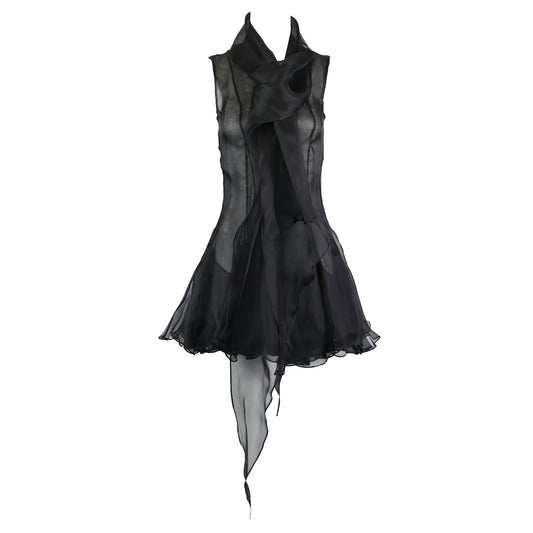 Olivier Theyskens Organza Flared Dress with Long Sash