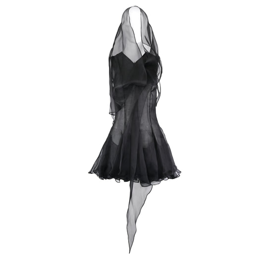 Olivier Theyskens Organza Flared Dress with Long Sash