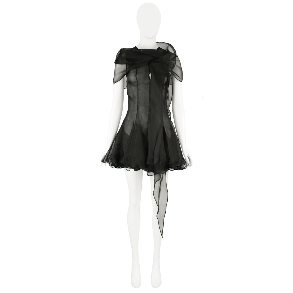 Olivier Theyskens Organza Flared Dress with Long Sash
