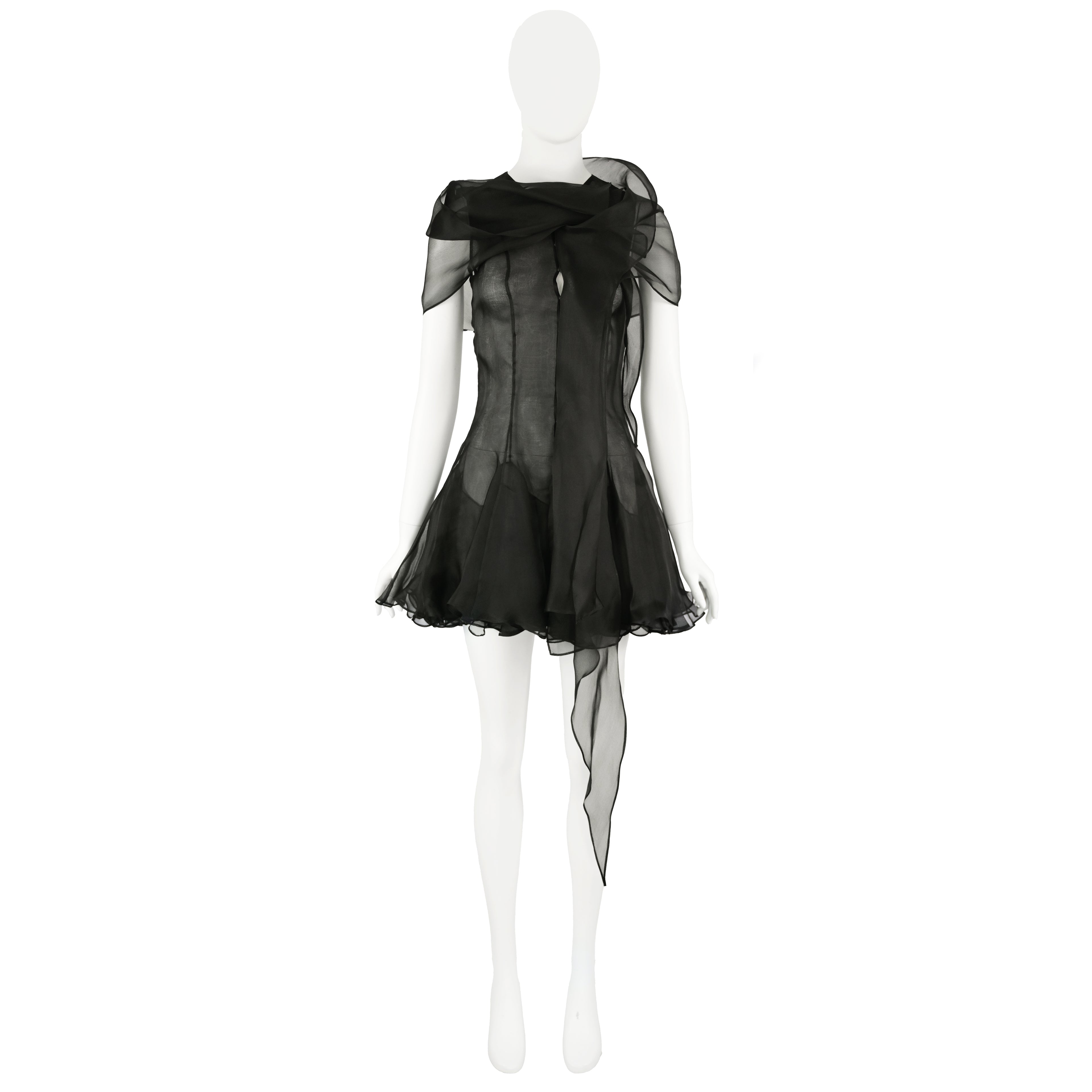 Olivier Theyskens Organza Flared Dress with Long Sash