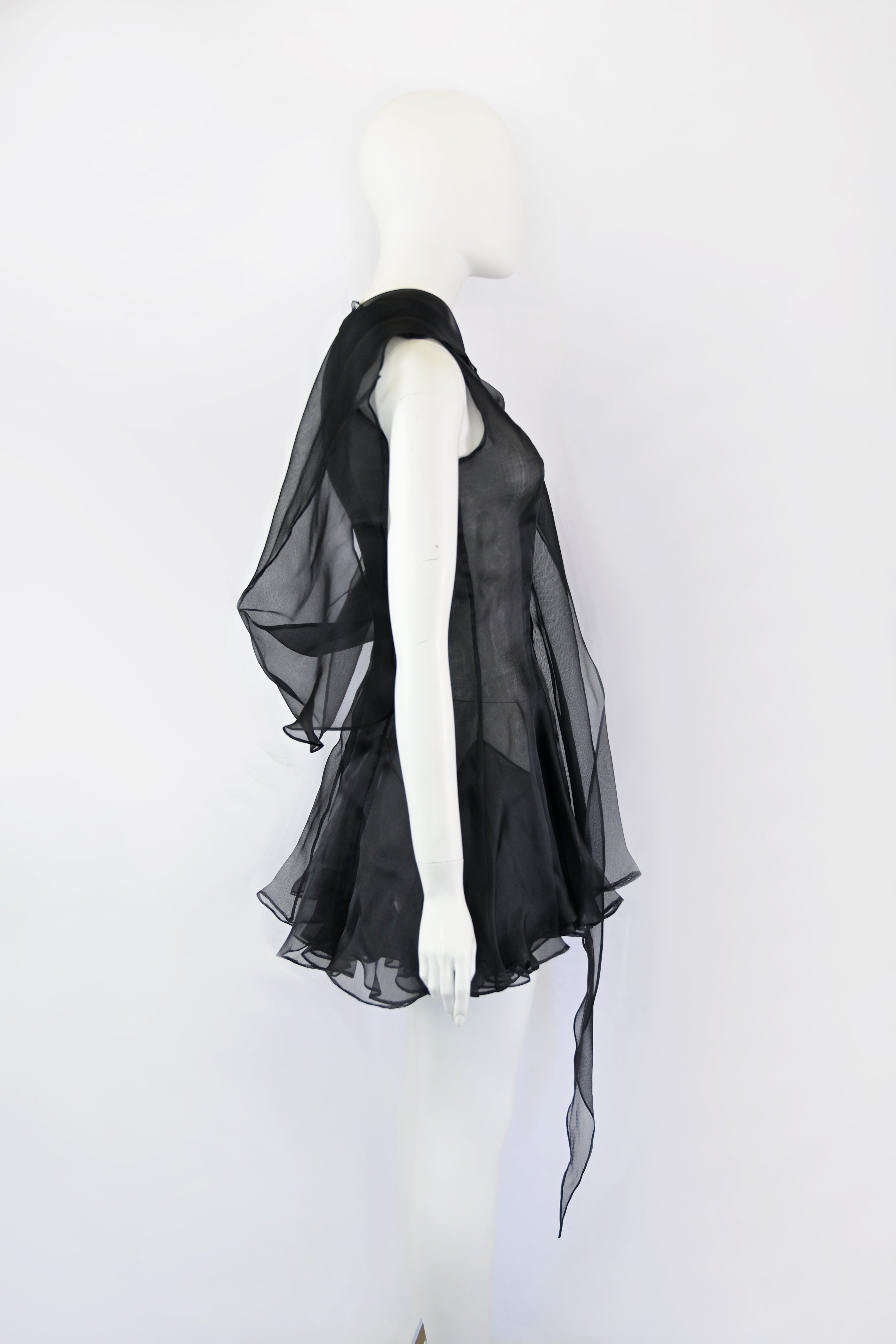 Olivier Theyskens Organza Flared Dress with Long Sash