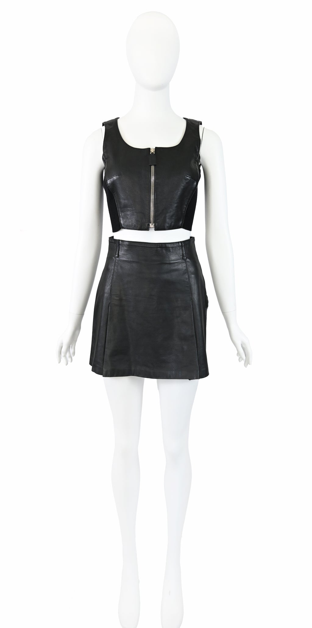 Prada FW 1994 Leather Bustier and Skirt Set
