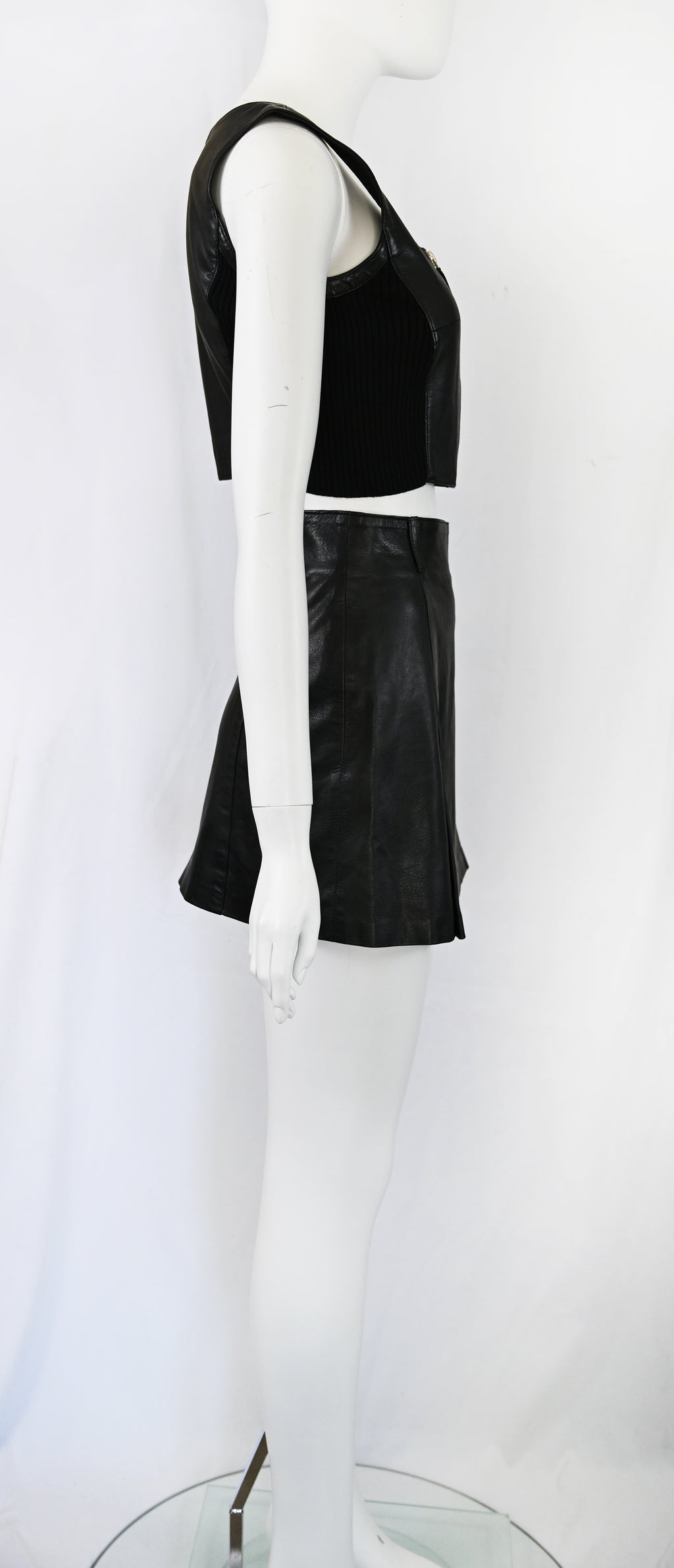 Prada FW 1994 Leather Bustier and Skirt Set