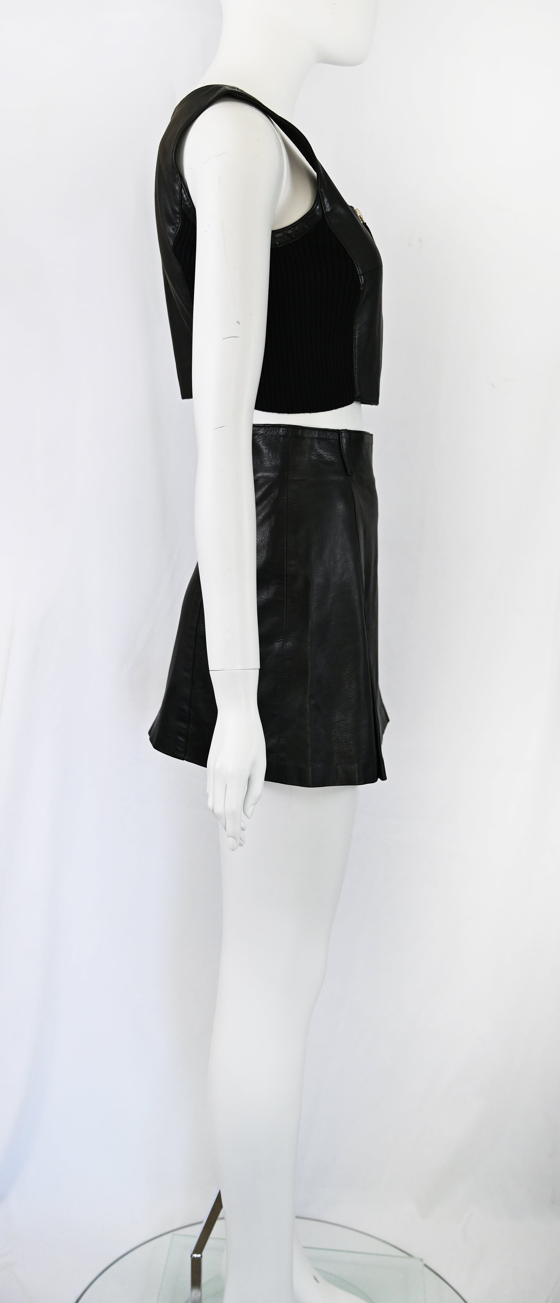 Prada FW 1994 Leather Bustier and Skirt Set