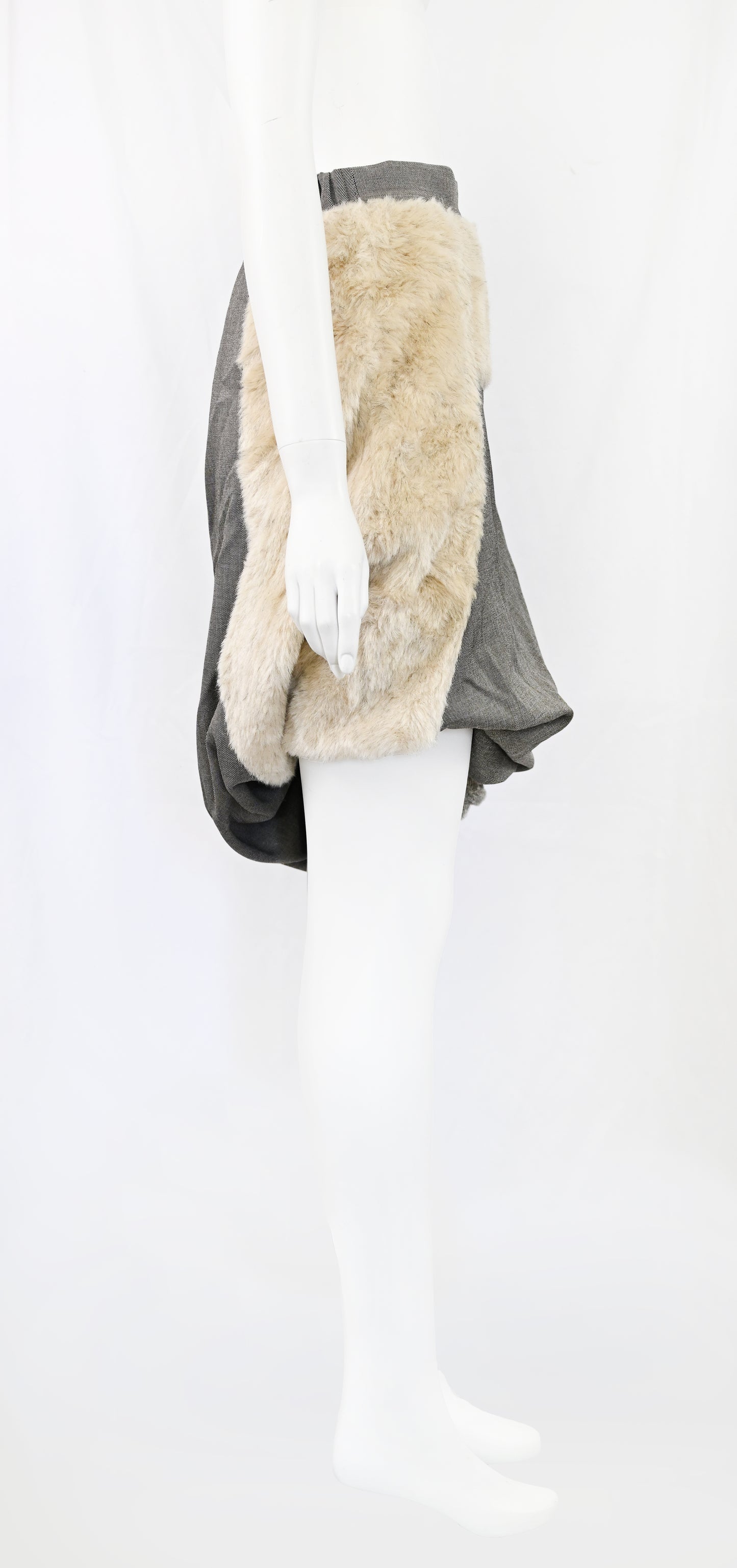 Gomme Wool Skirt with Bubble Hem and Fur Patch
