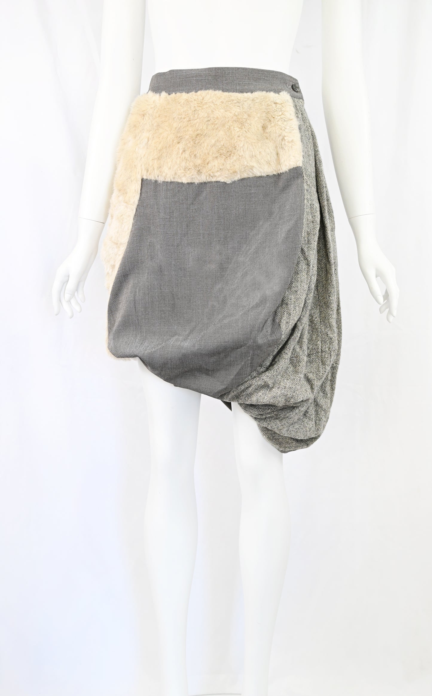 Gomme Wool Skirt with Bubble Hem and Fur Patch
