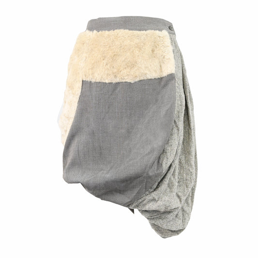 Gomme Wool Skirt with Bubble Hem and Fur Patch