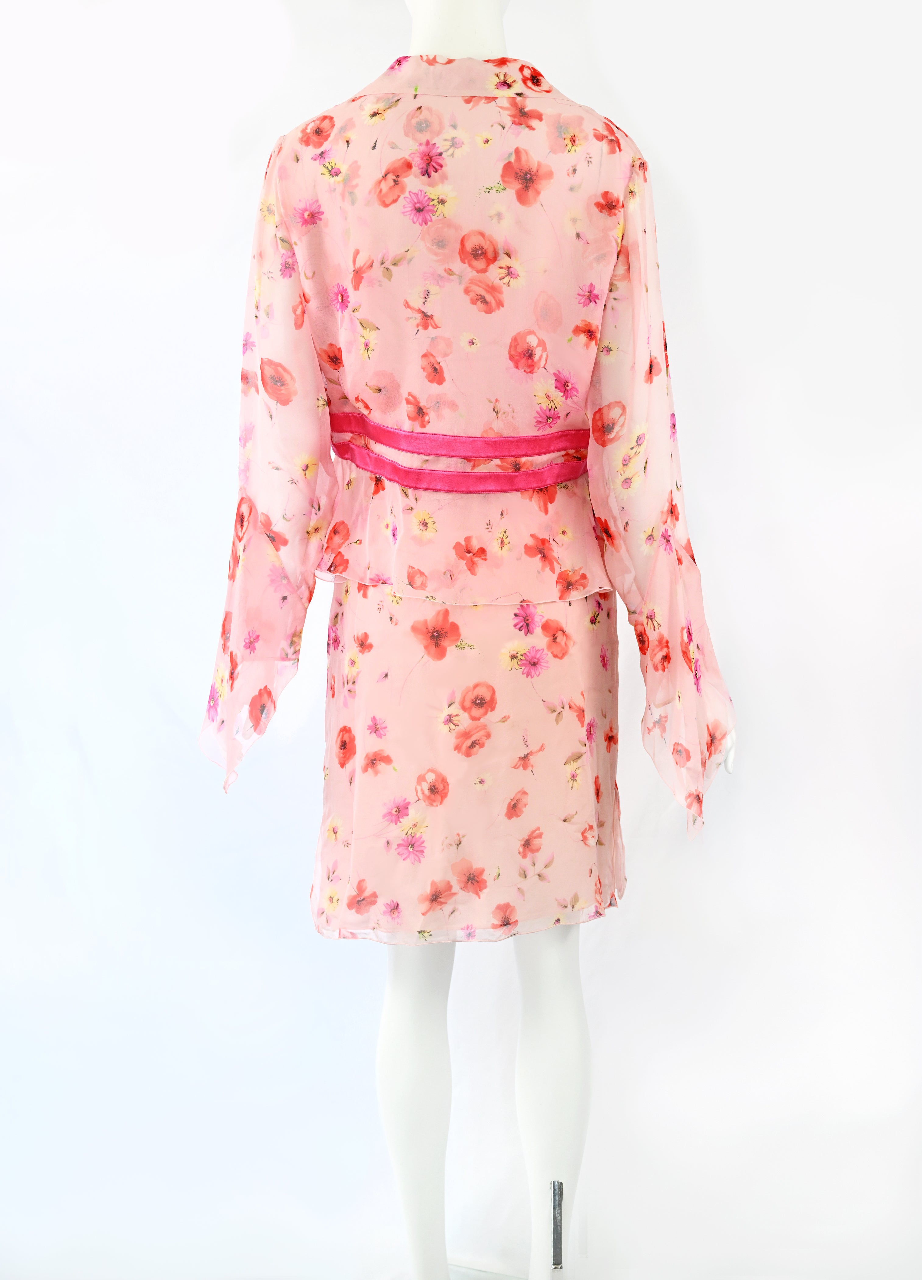 Valentino SS 2004 Floral Chiffon Silk Skirt Set