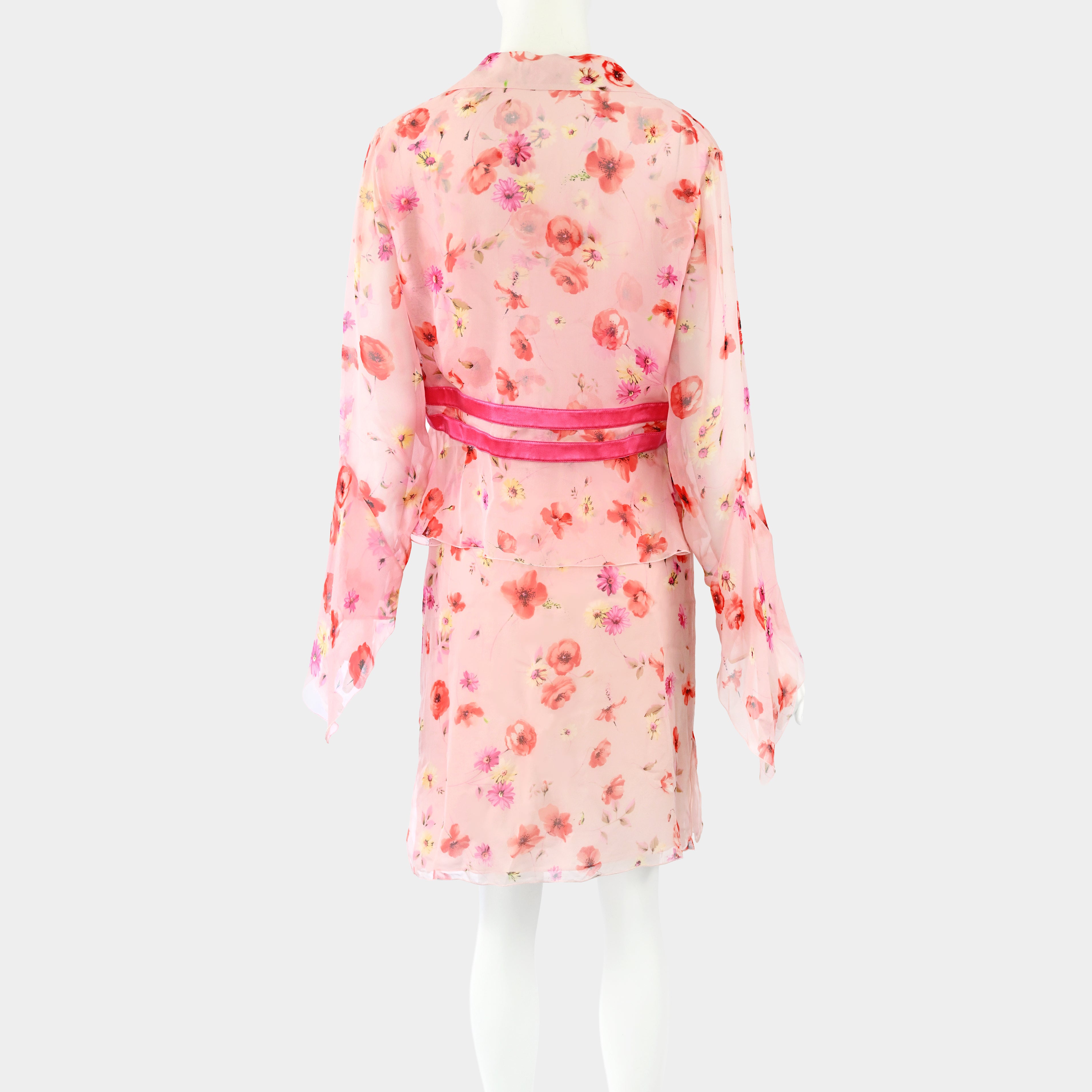 Valentino SS 2004 Floral Chiffon Silk Skirt Set