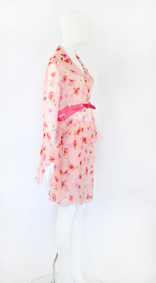 Valentino SS 2004 Floral Chiffon Silk Skirt Set