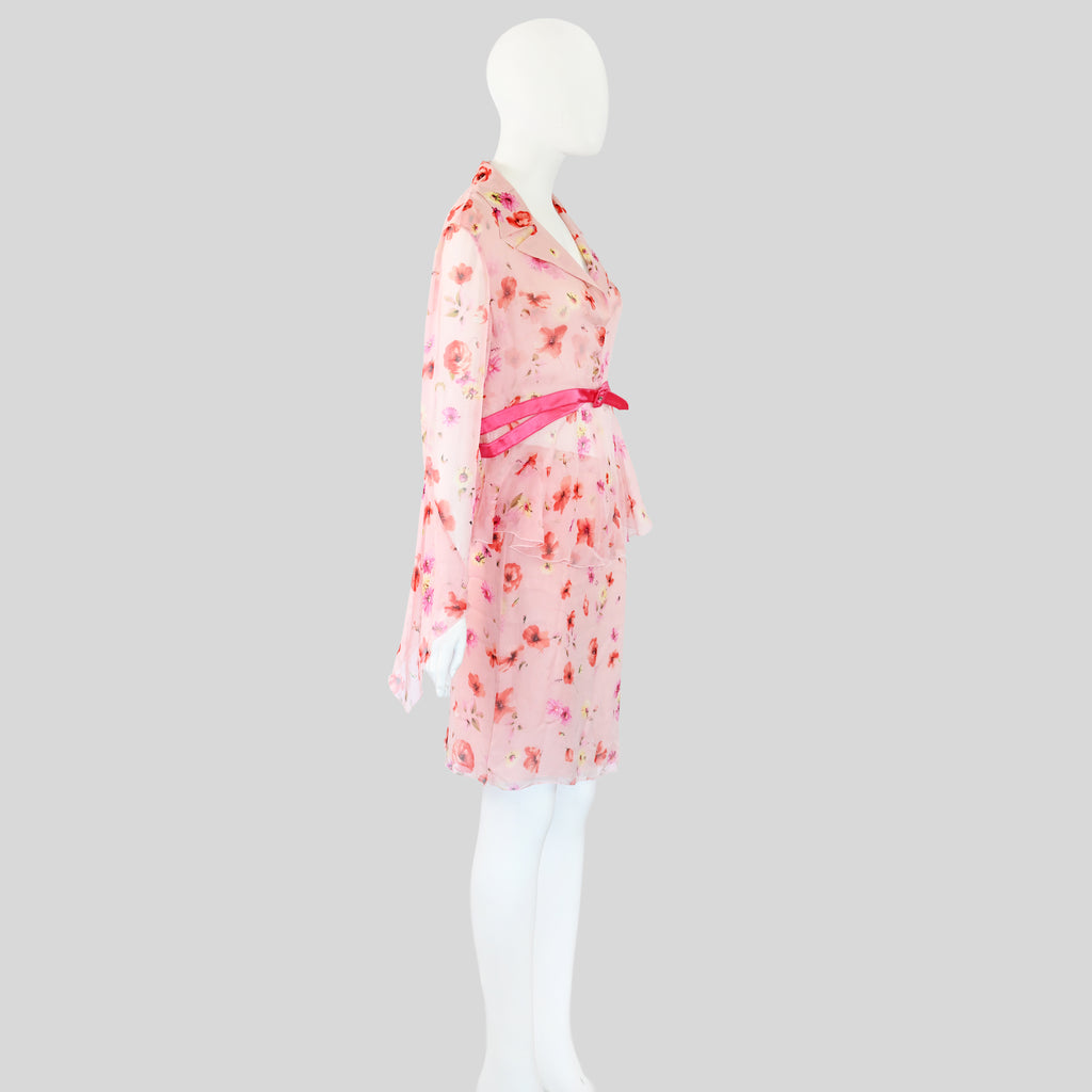 Valentino SS 2004 Floral Chiffon Silk Skirt Set