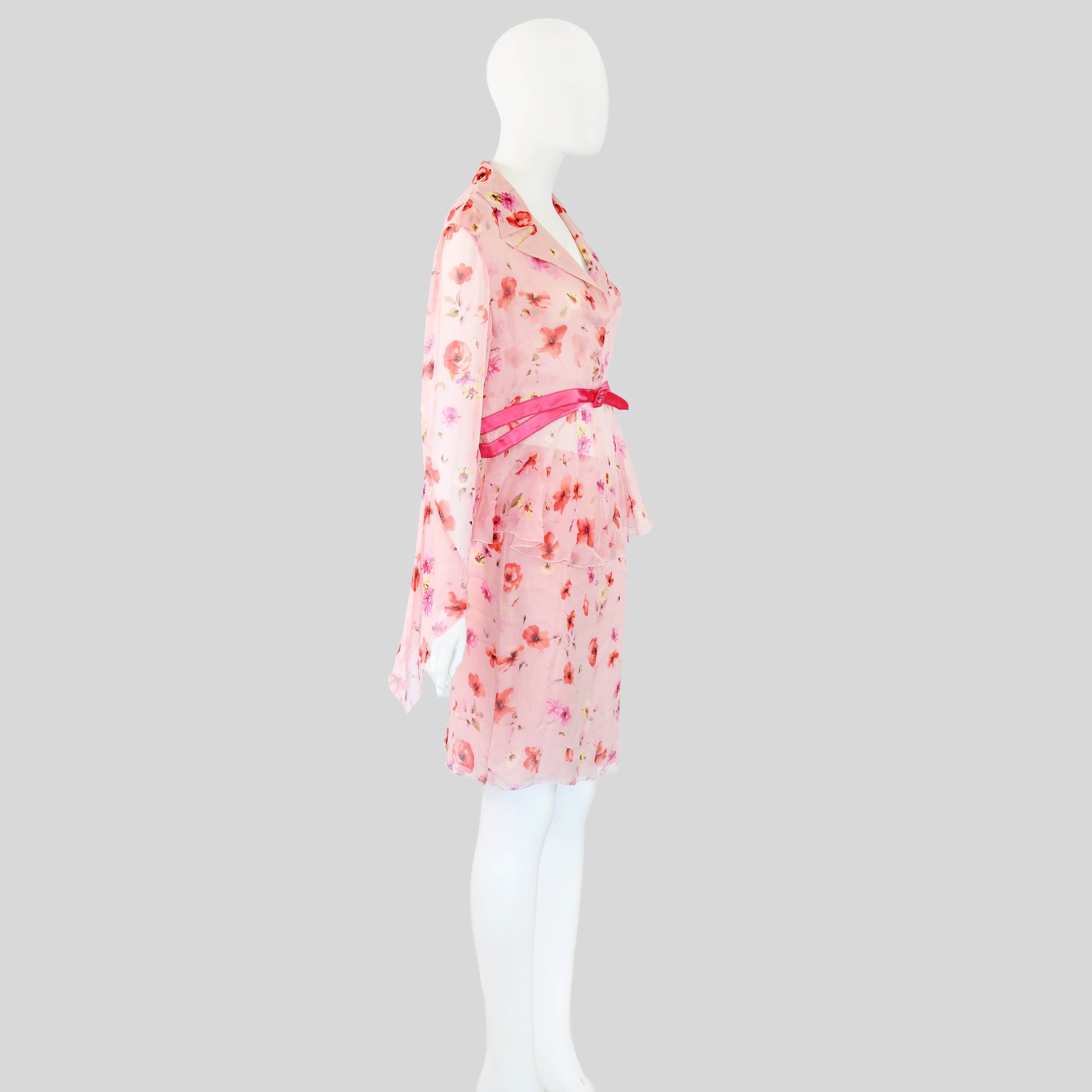 Valentino SS 2004 Floral Chiffon Silk Skirt Set