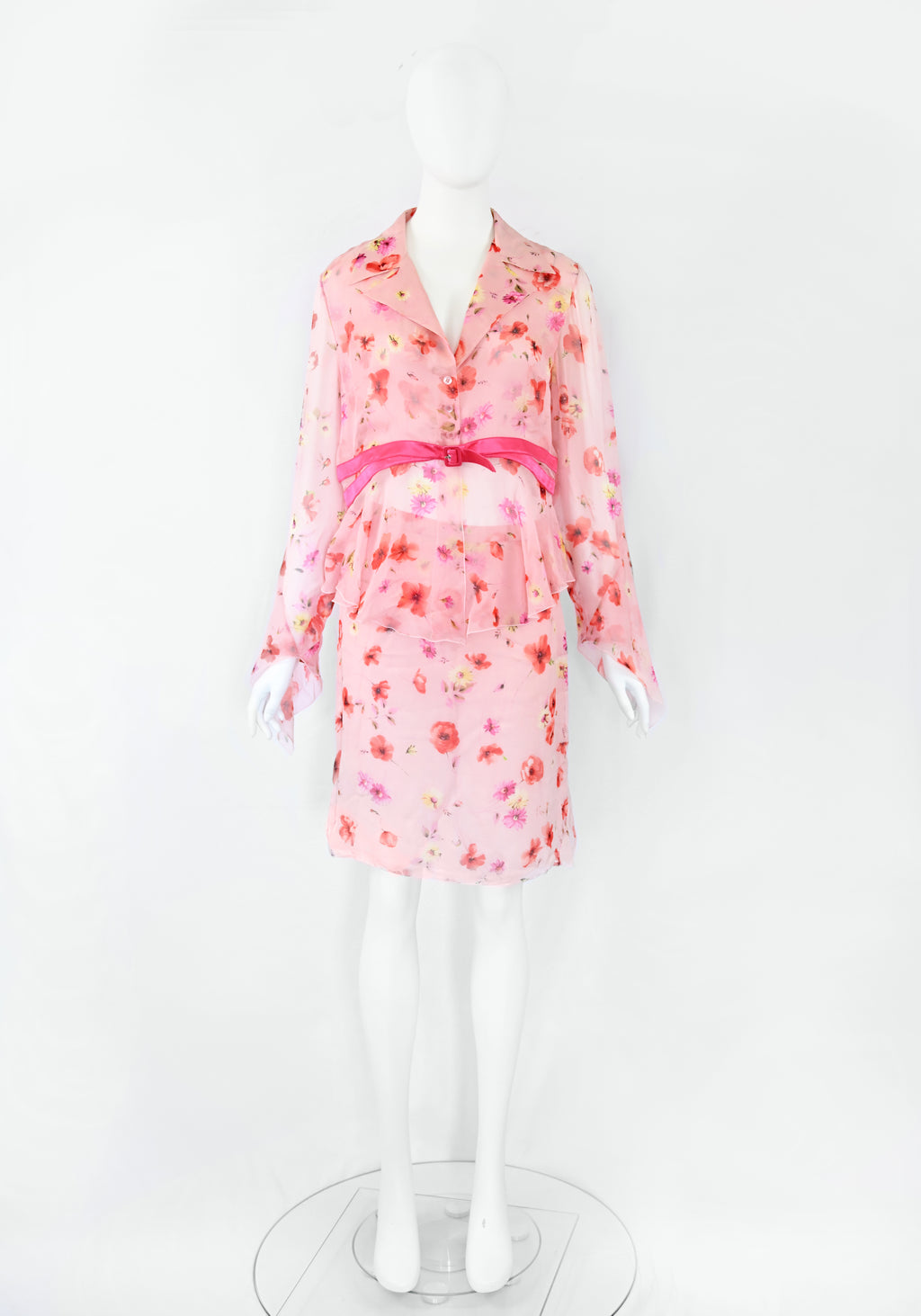 Valentino SS 2004 Floral Chiffon Silk Skirt Set