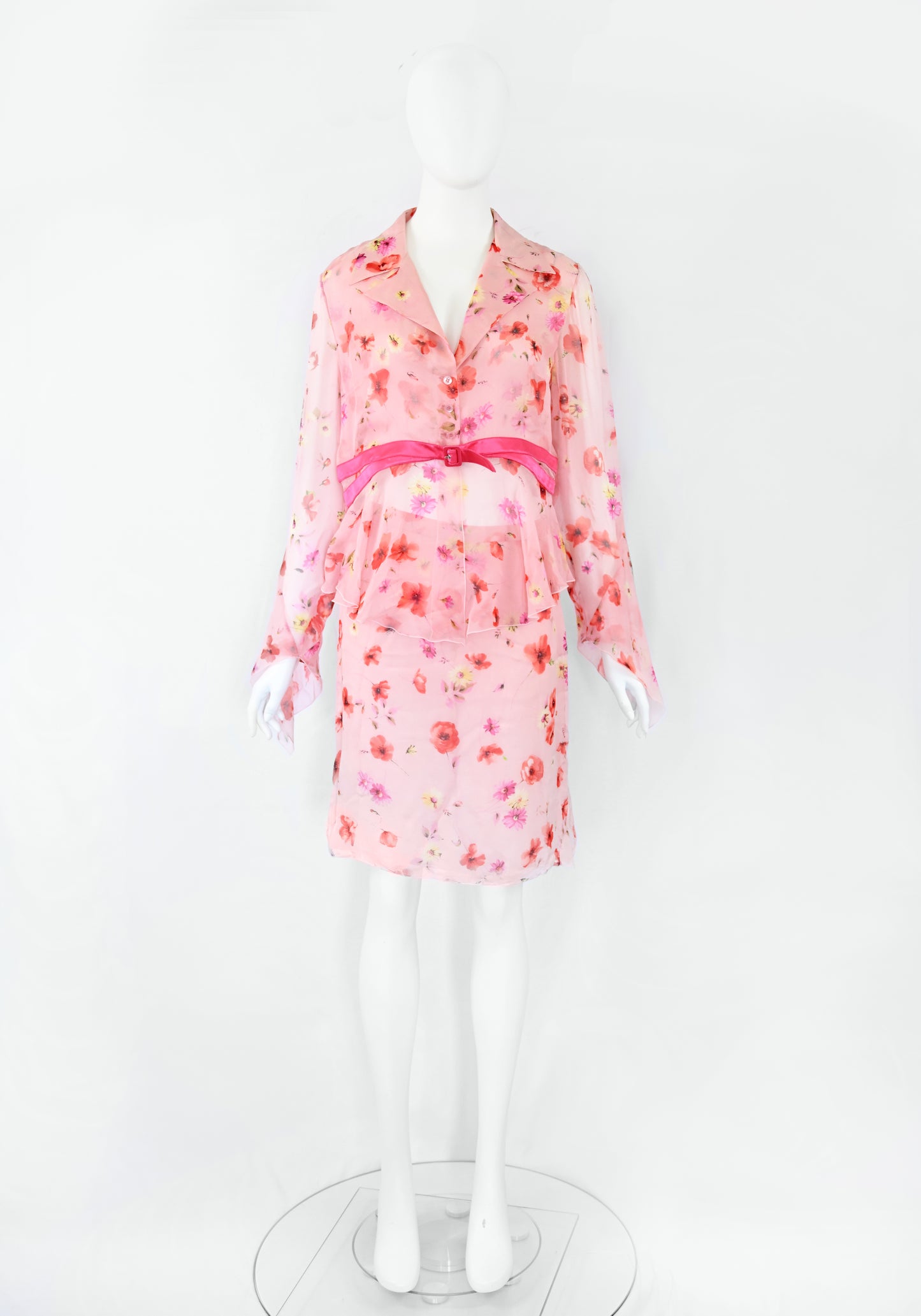 Valentino SS 2004 Floral Chiffon Silk Skirt Set