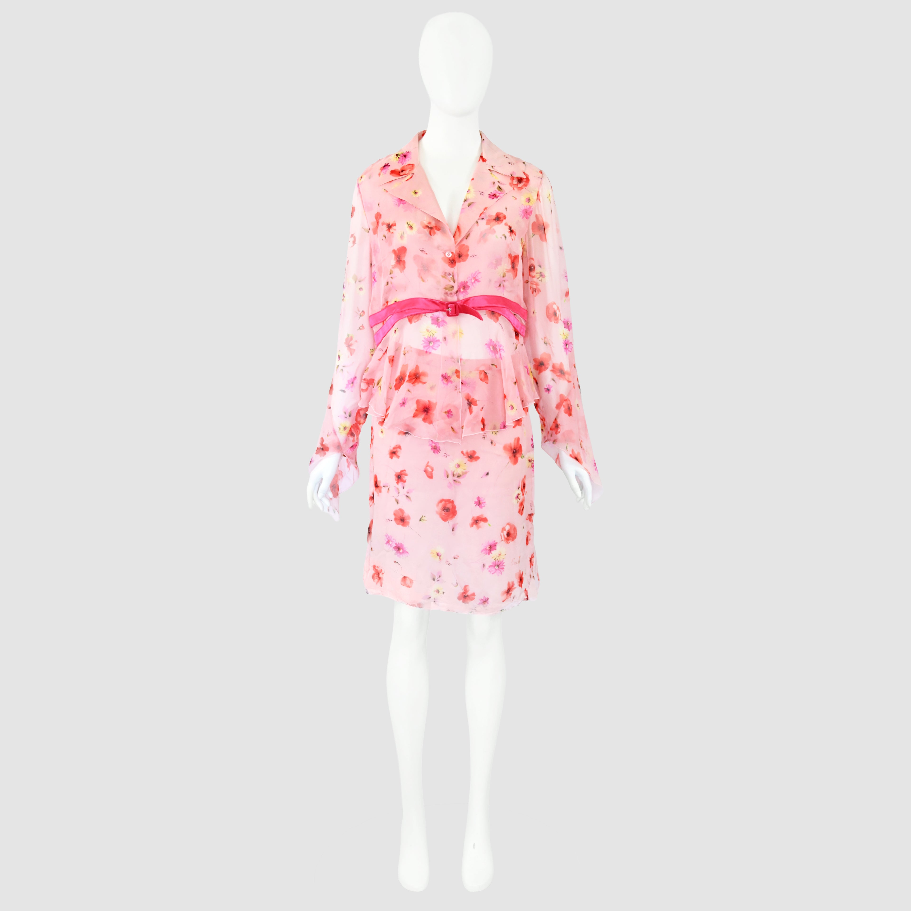 Valentino SS 2004 Floral Chiffon Silk Skirt Set