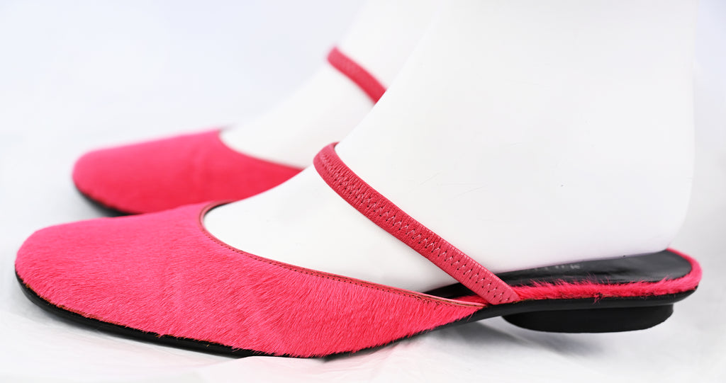 Martine Sitbon Red Calf Hair Slippers