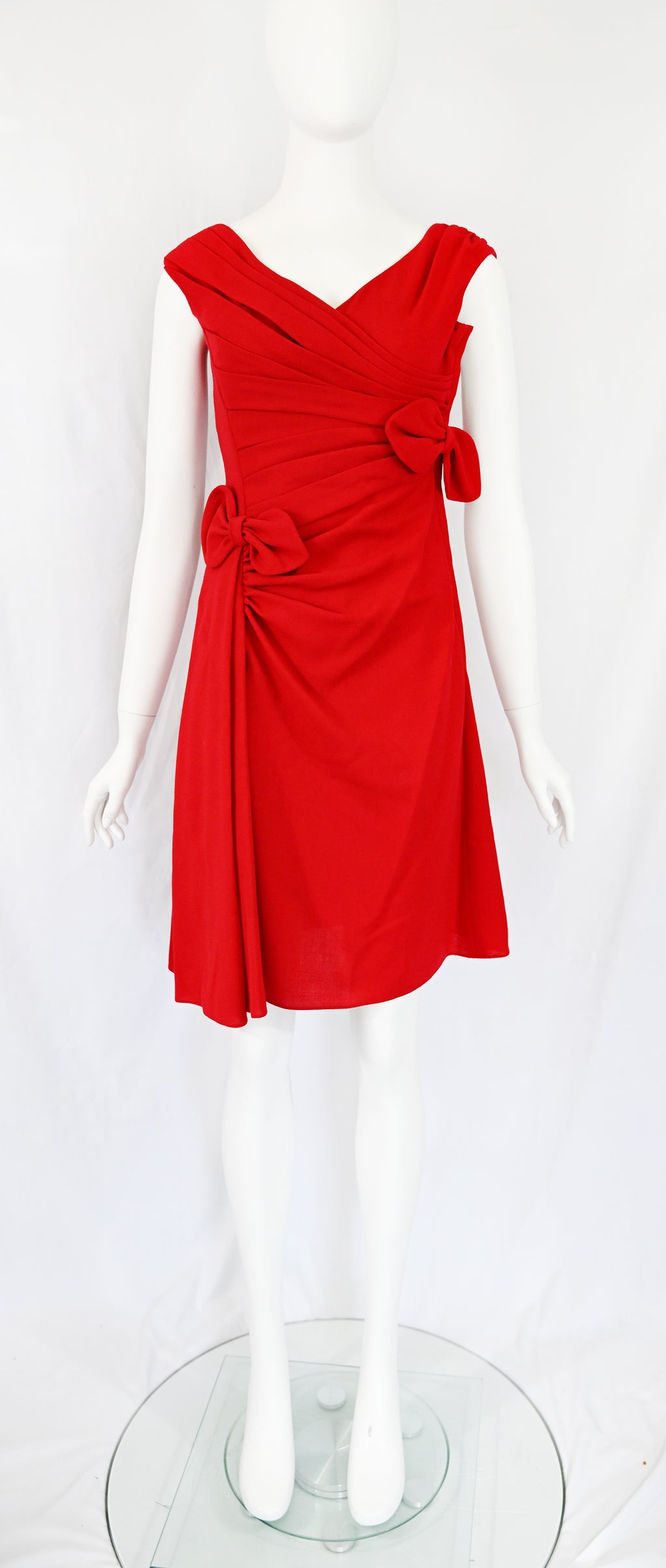 Valentino Pleat Wool Dress with Bows