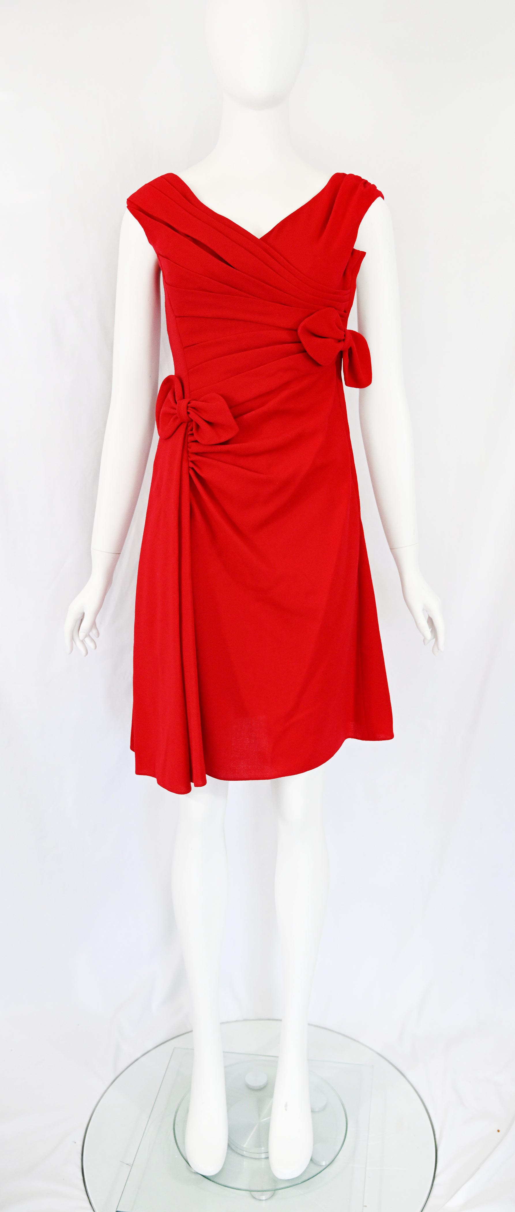 Valentino Pleat Wool Dress with Bows