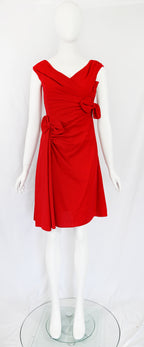 Valentino Pleat Wool Dress with Bows
