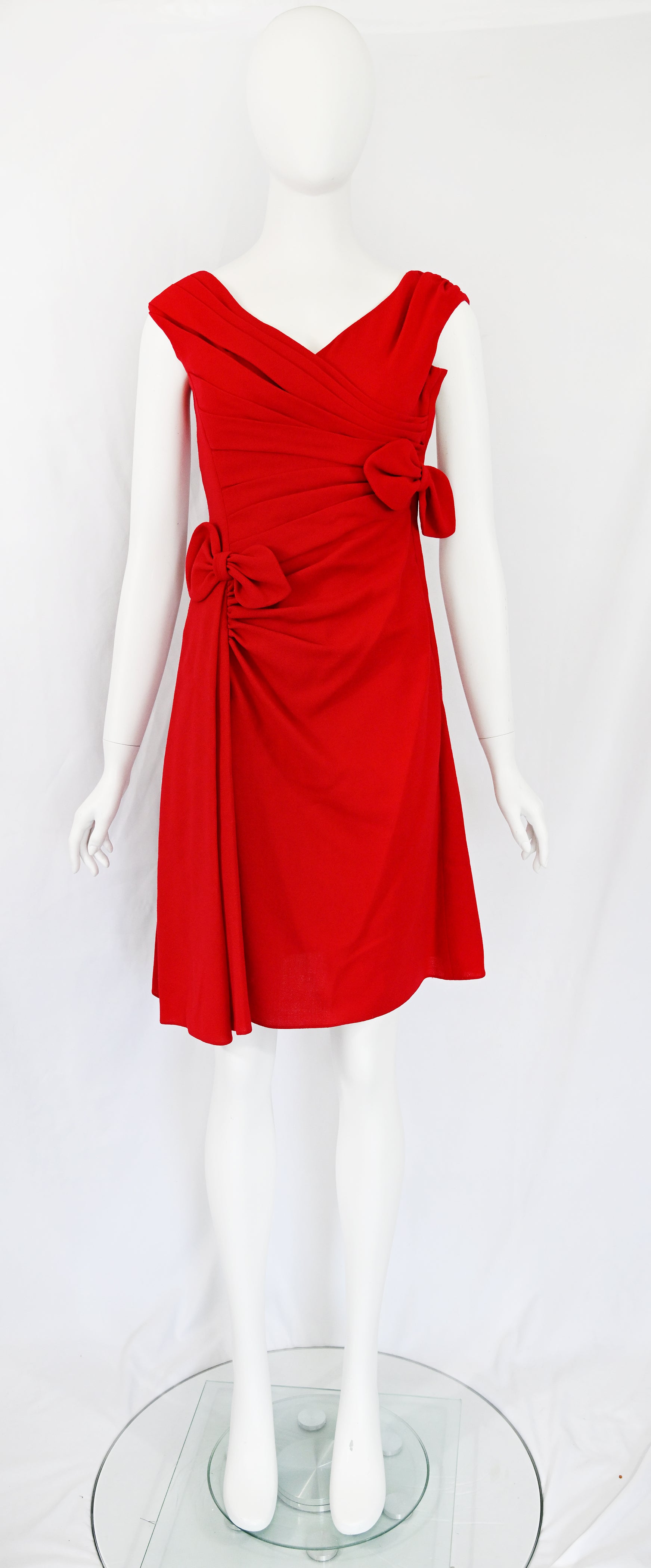 Valentino Pleat Wool Dress with Bows