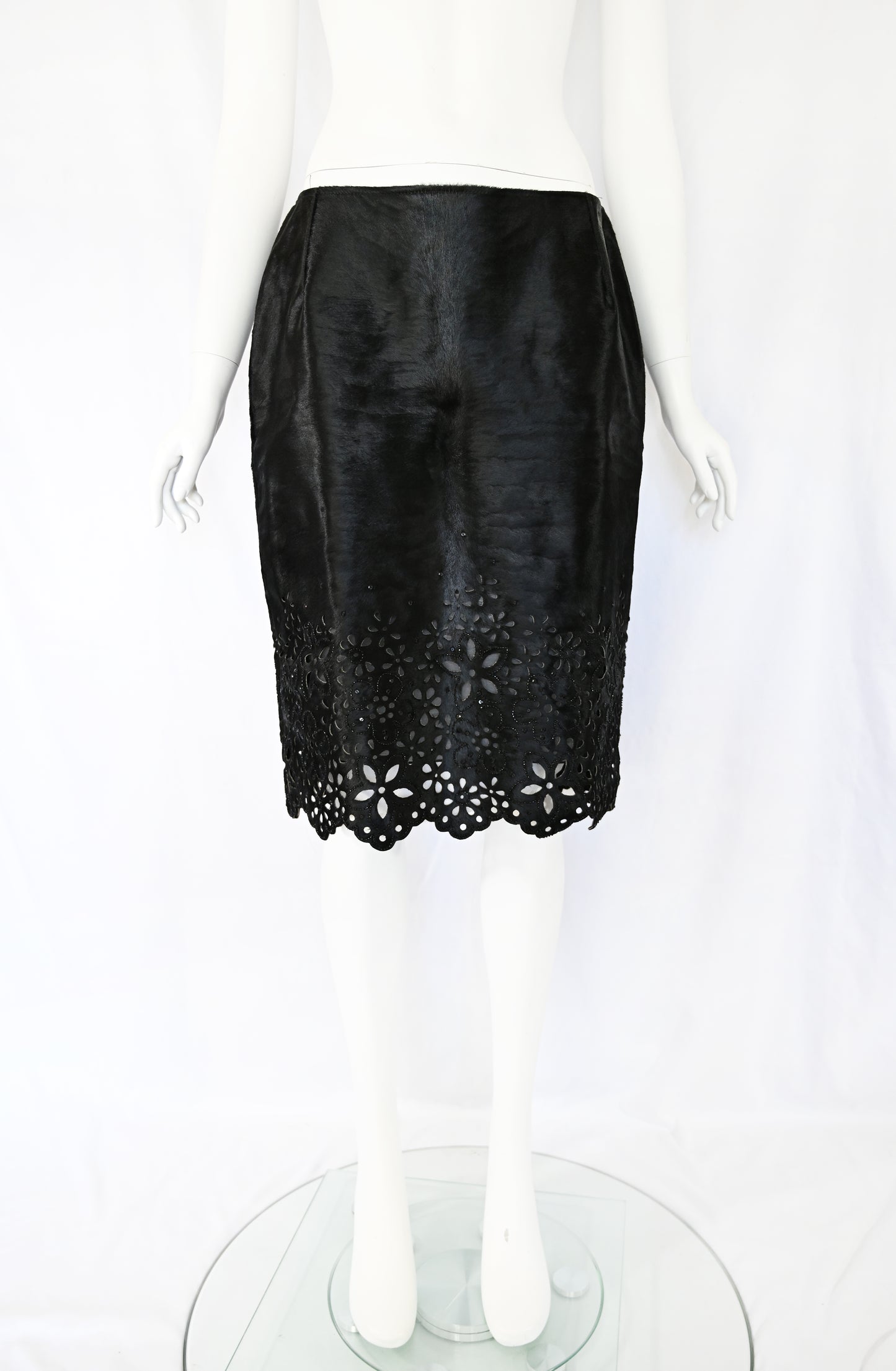 Oscar de la Renta FW 2000 Embellished Calf Hair Skirt