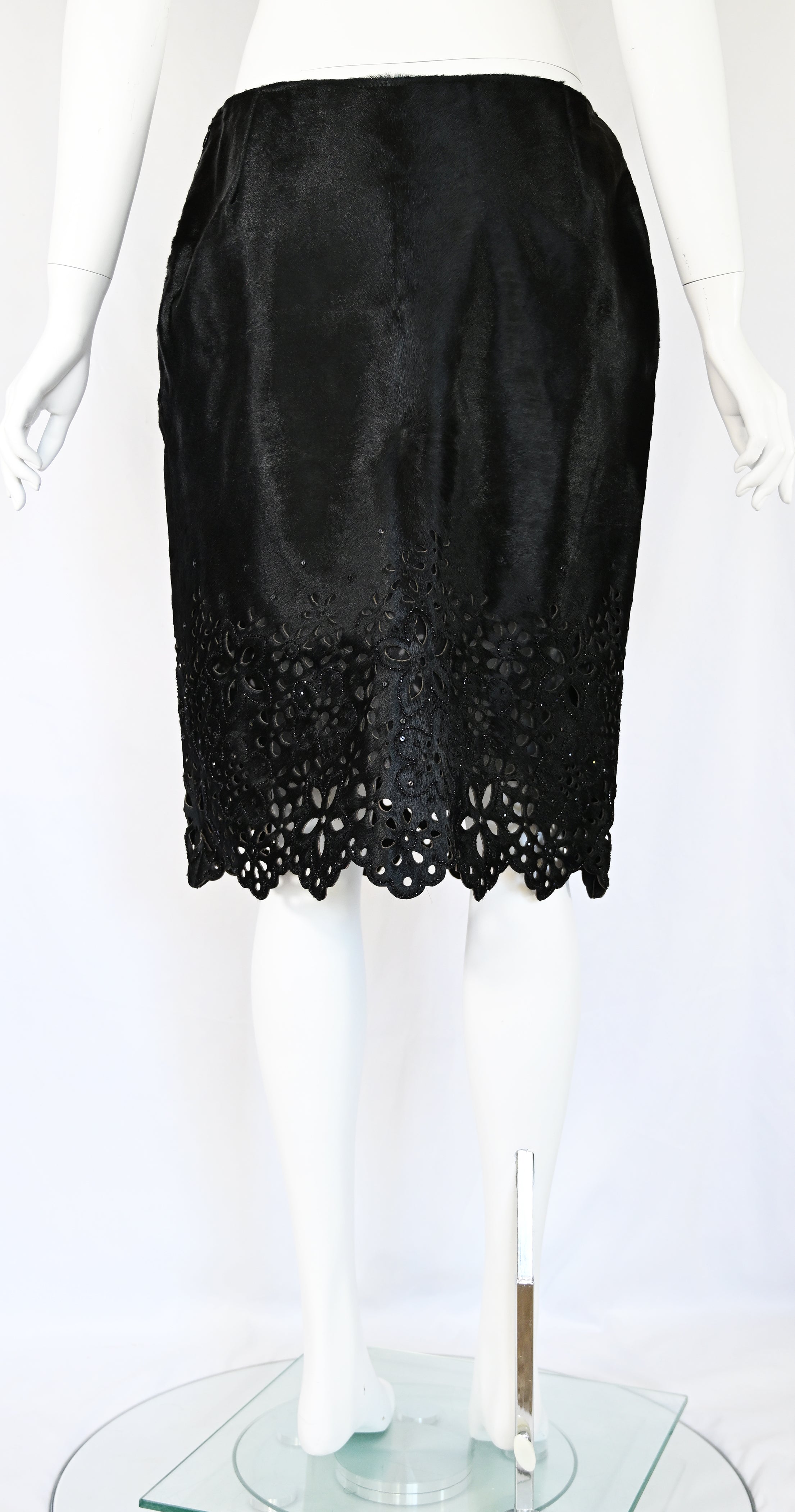 Oscar de la Renta FW 2000 Embellished Calf Hair Skirt