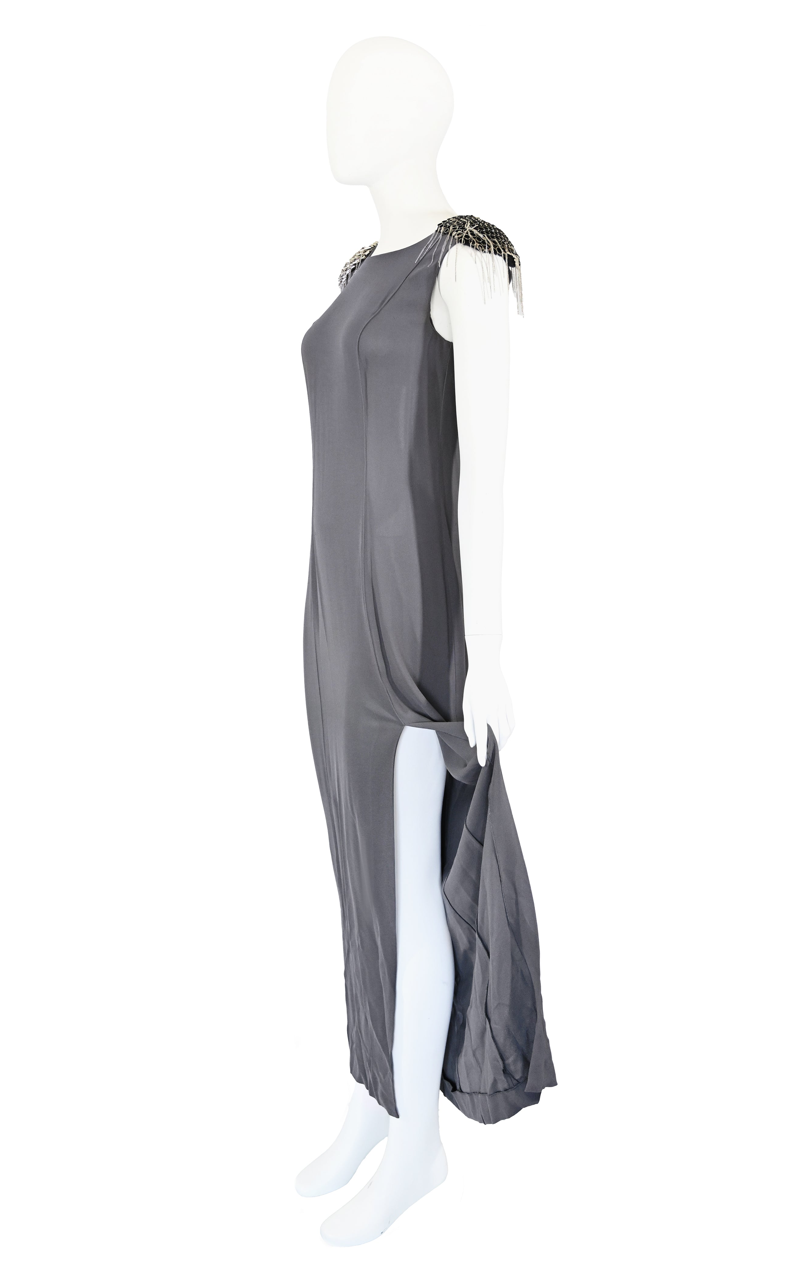Thierry Mugler FW 2010 Metal Shoulder Silk Dress