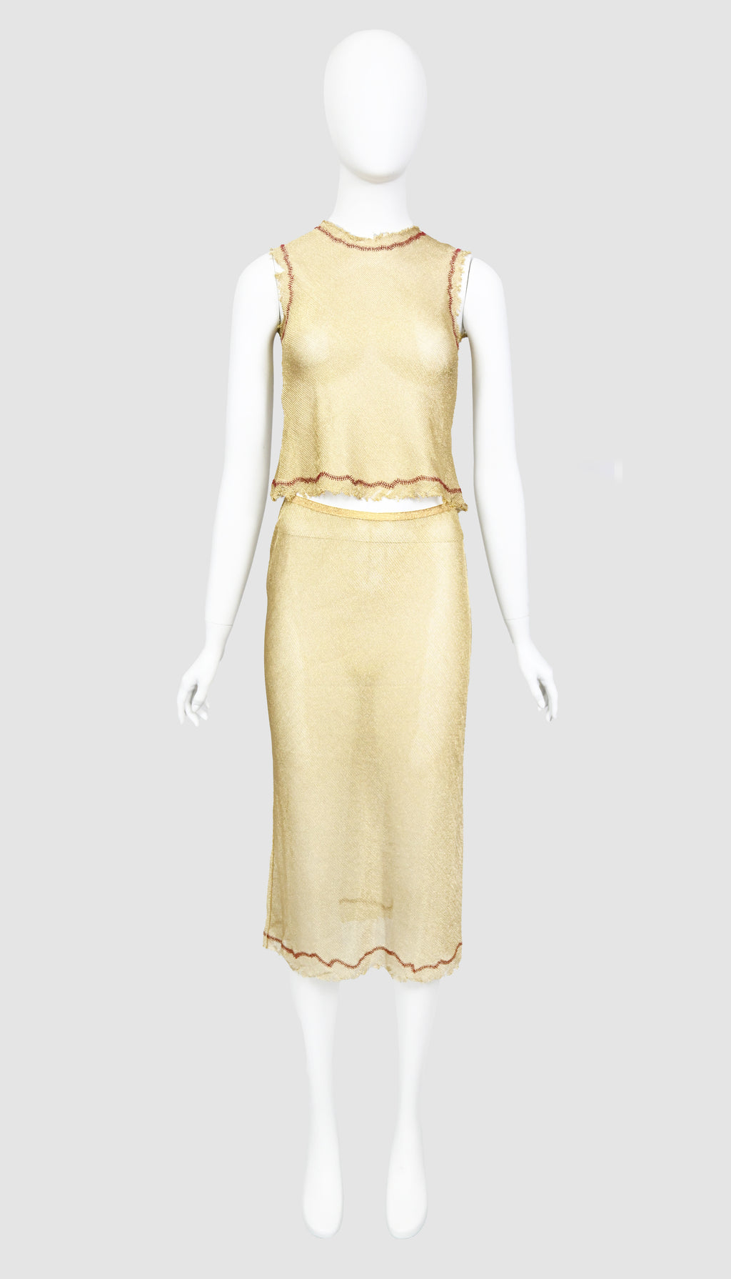 Prada SS 1998 Sheer Gold Lurex Skirt Set