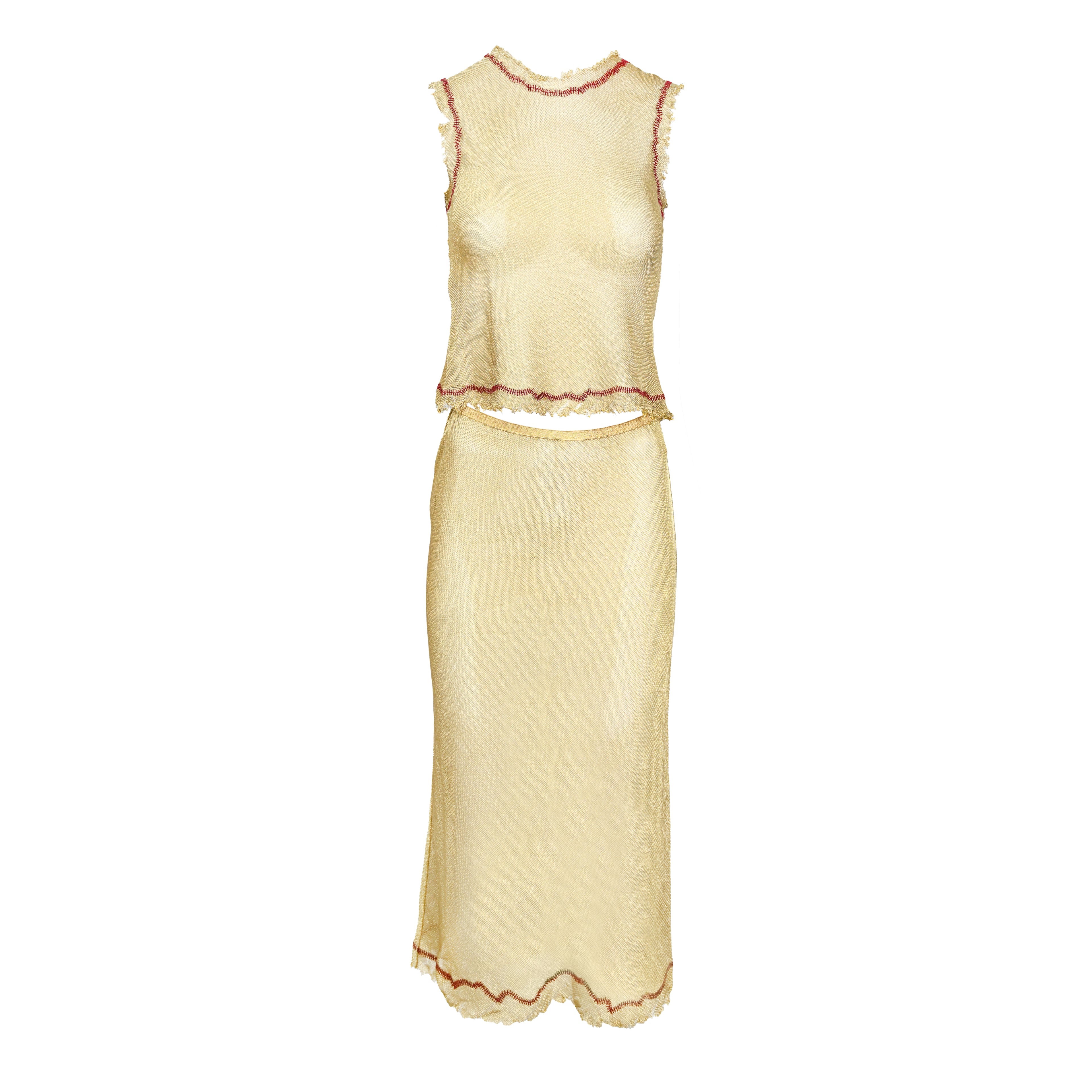 Prada SS 1998 Sheer Gold Lurex Skirt Set