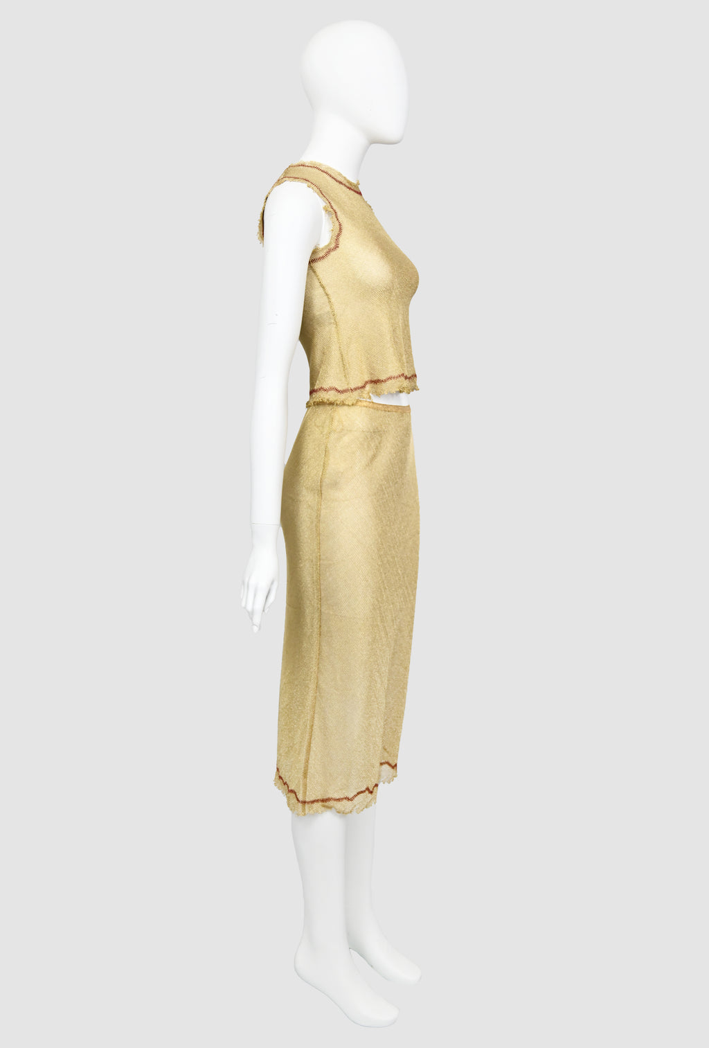 Prada SS 1998 Sheer Gold Lurex Skirt Set
