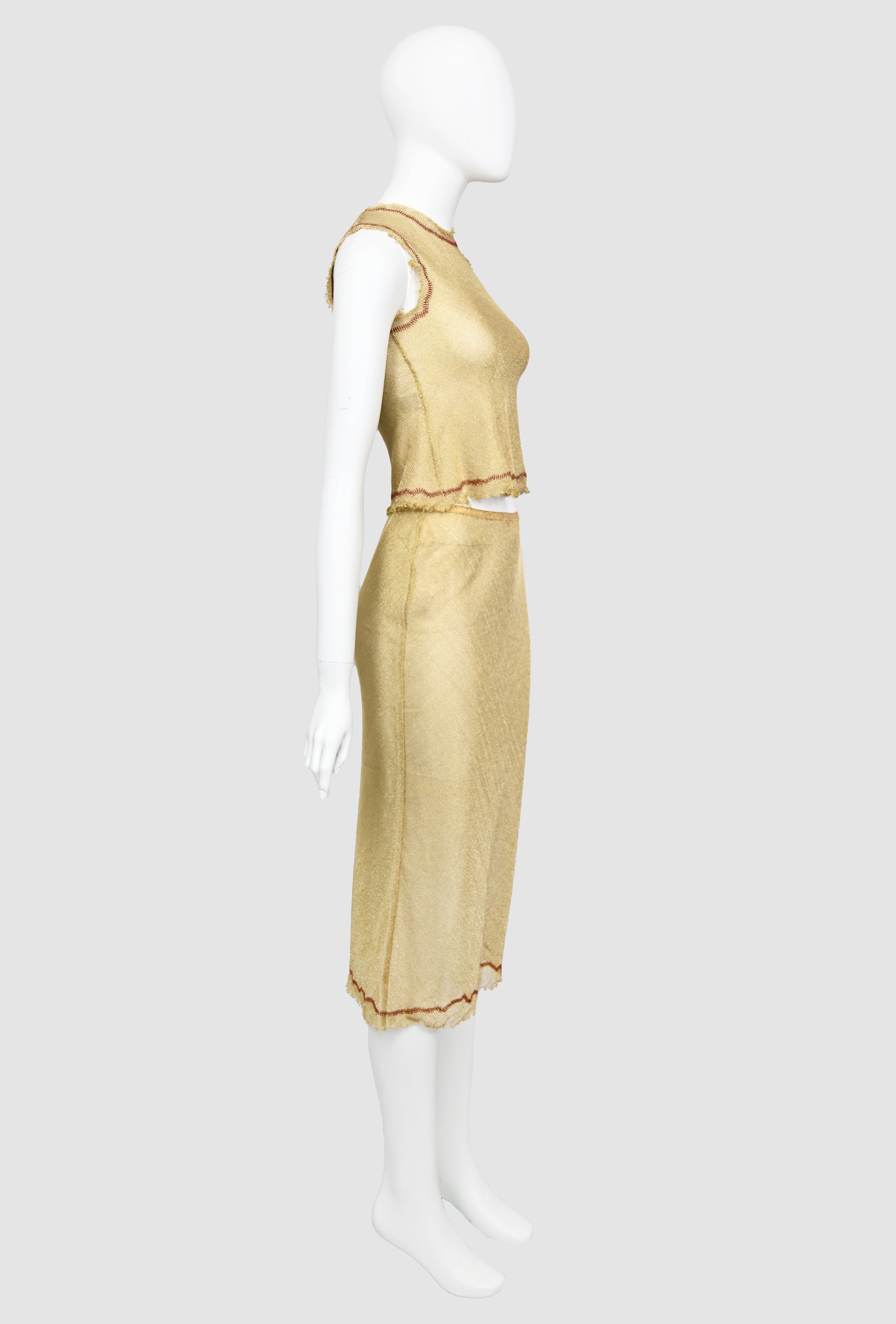 Prada SS 1998 Sheer Gold Lurex Skirt Set