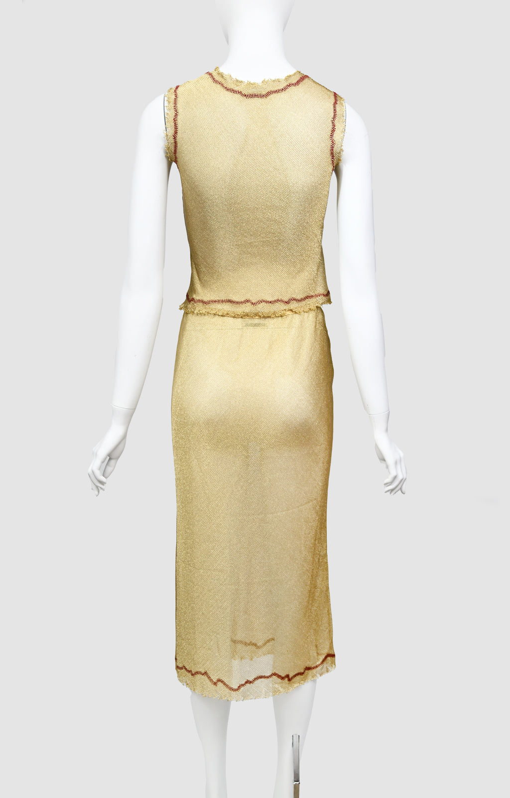 Prada SS 1998 Sheer Gold Lurex Skirt Set