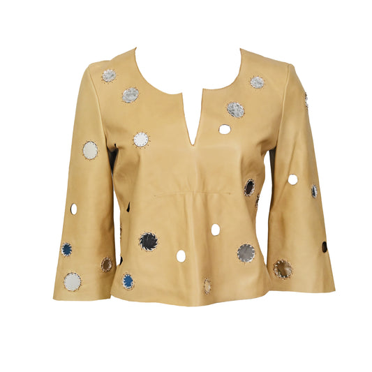 Prada Leather Mirror Embellished Top