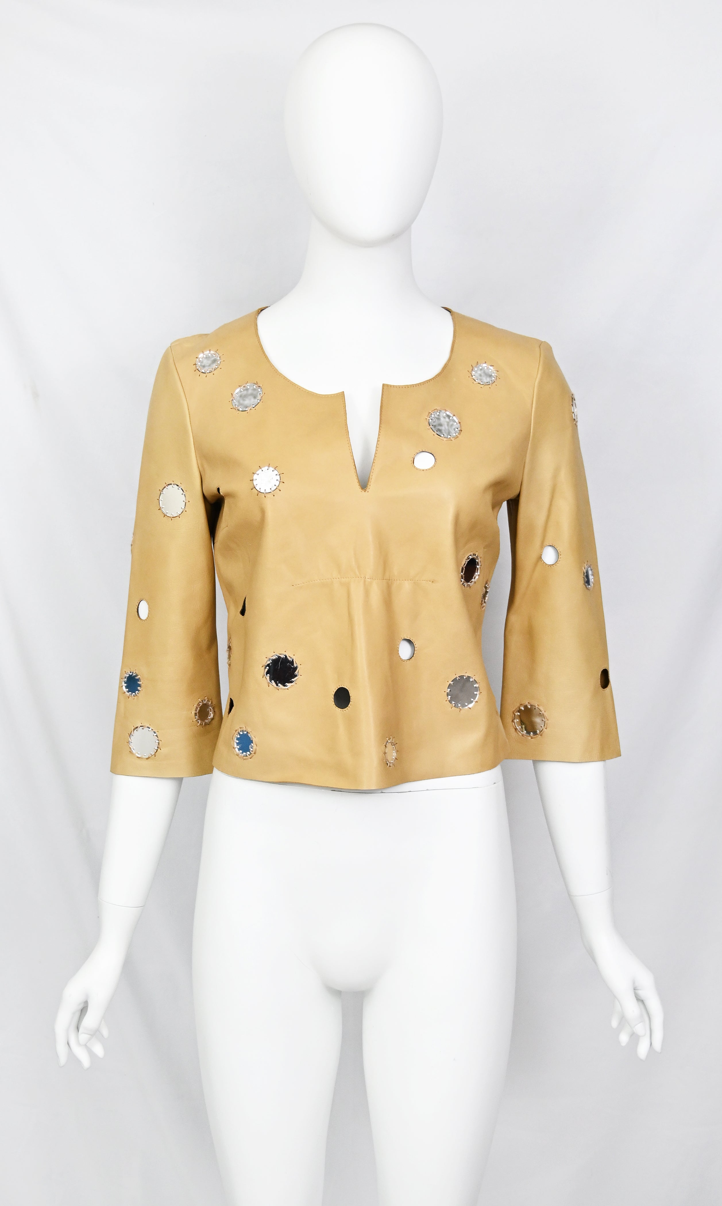 Prada Leather Mirror Embellished Top