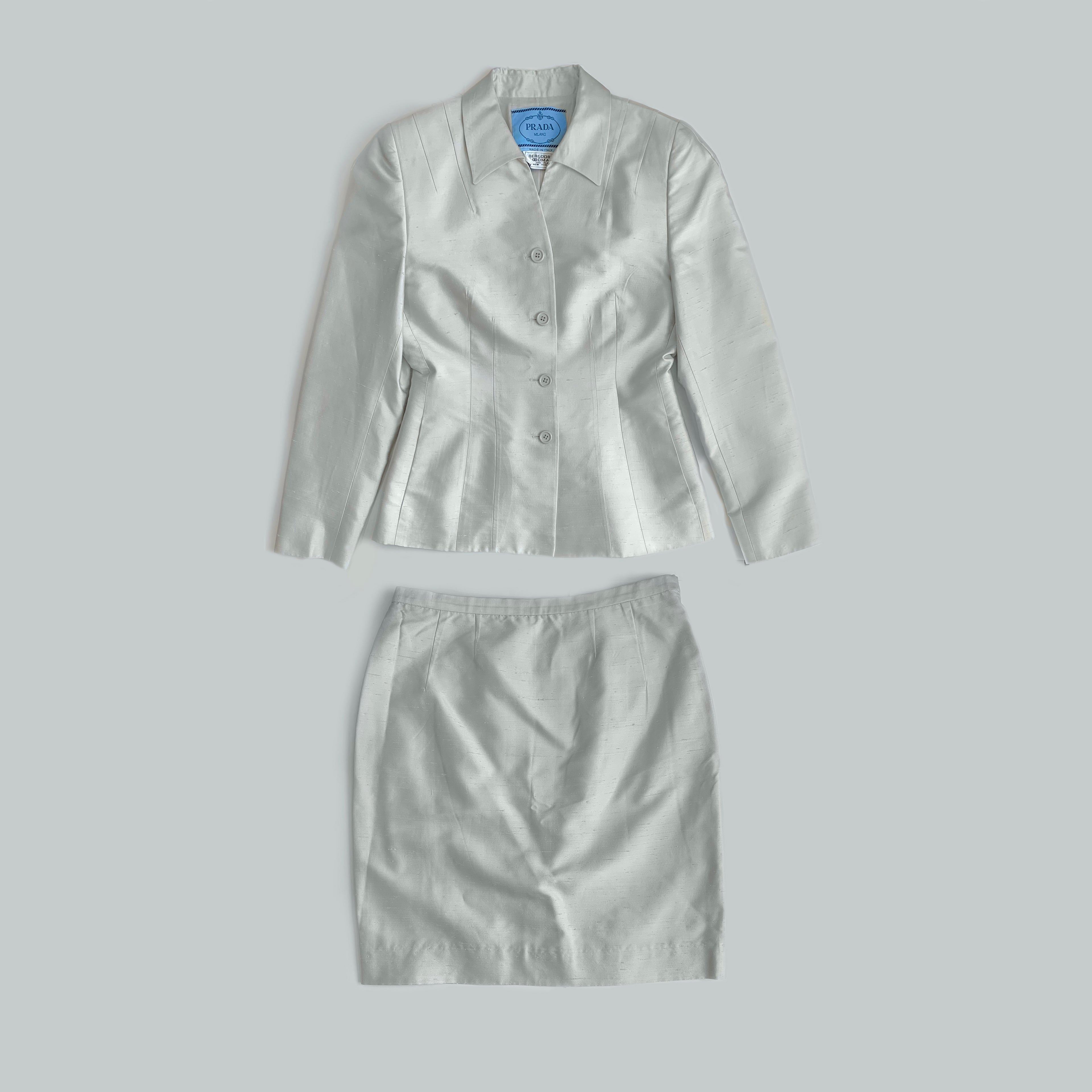 Prada SS 1995 Silver Silk Skirt Suit