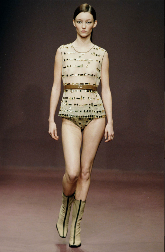 Prada FW 1999 Gem Embellished Silk Skirt Set