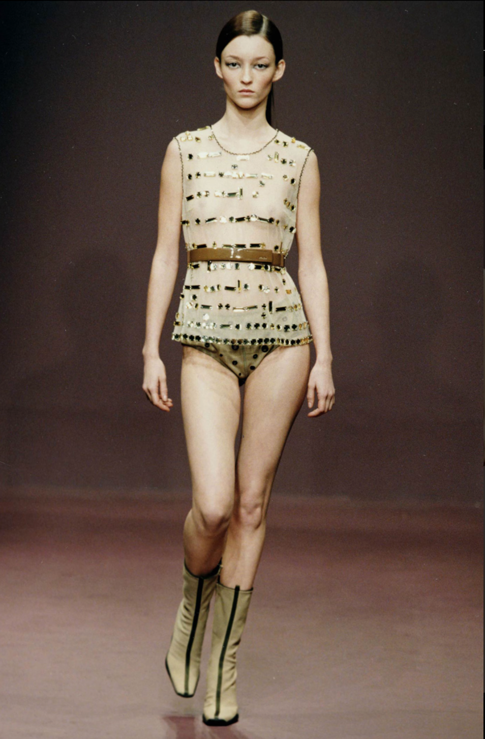PRADA FW 1999 GEM EMBELLISHED TULLE RUNWAY DRESS