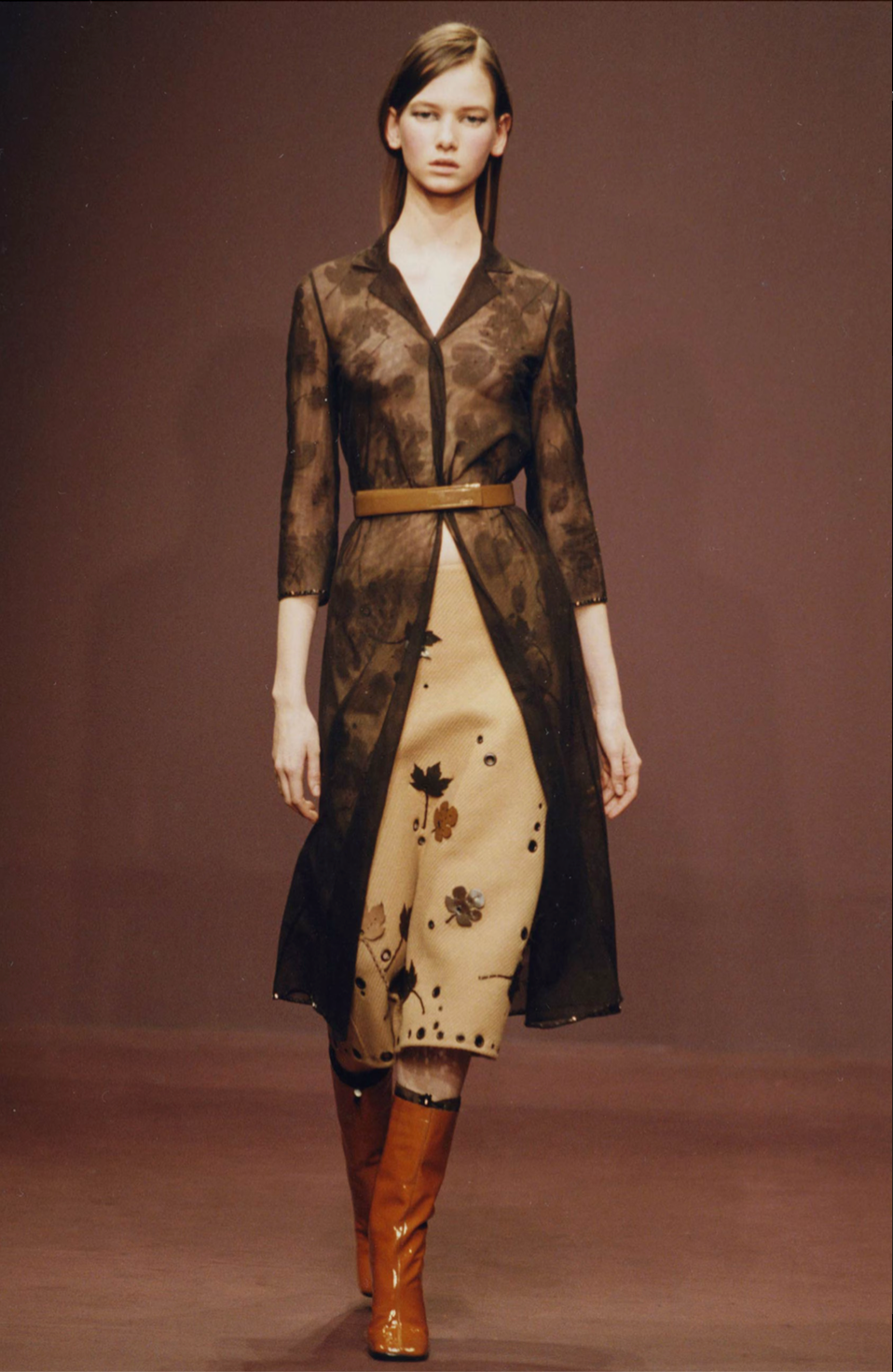 Prada 1999 Sheer Leaf Print Skirt