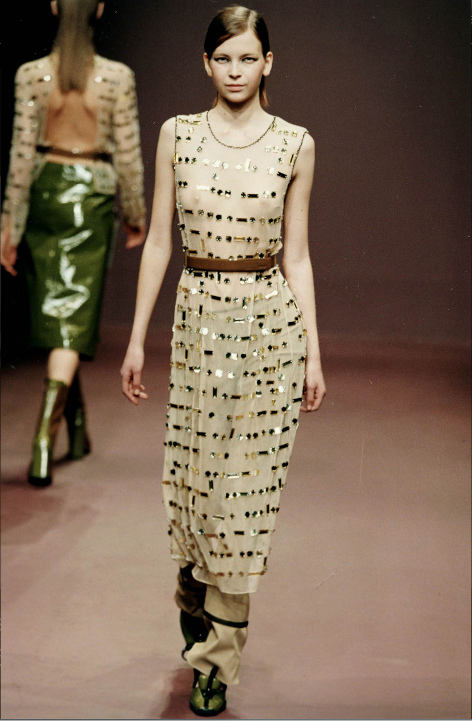 PRADA FW 1999 GEM EMBELLISHED TULLE RUNWAY DRESS