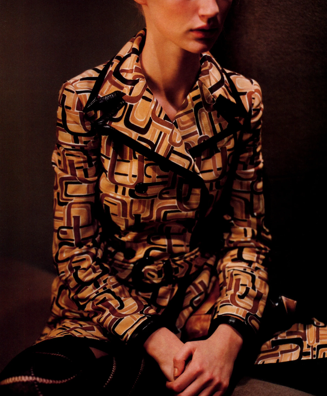 Prada FW 1996 Printed Leather Trim Coat